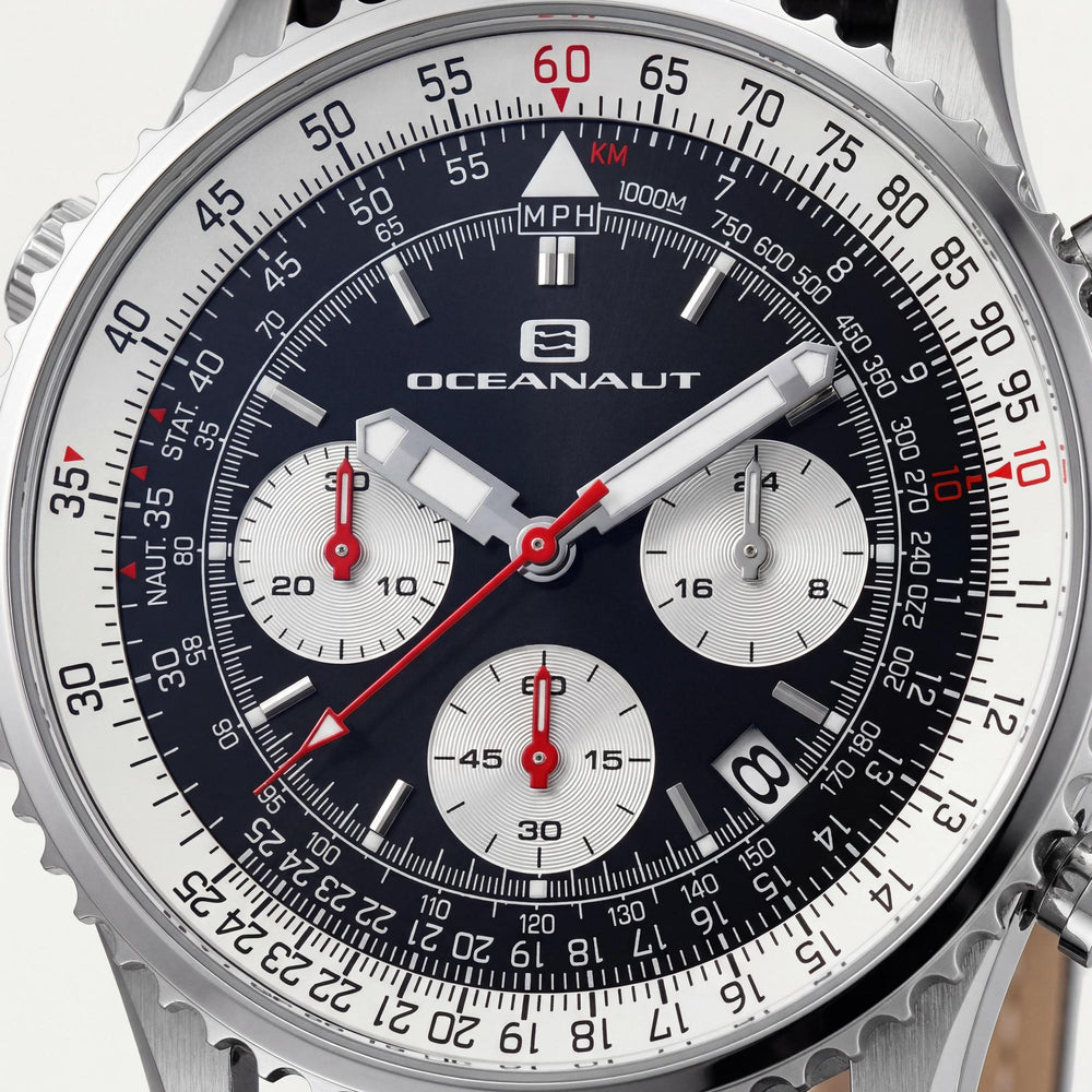 Reloj cronógrafo Oceanaut Strap para hombre, de acero inoxidable y cuero, color negro