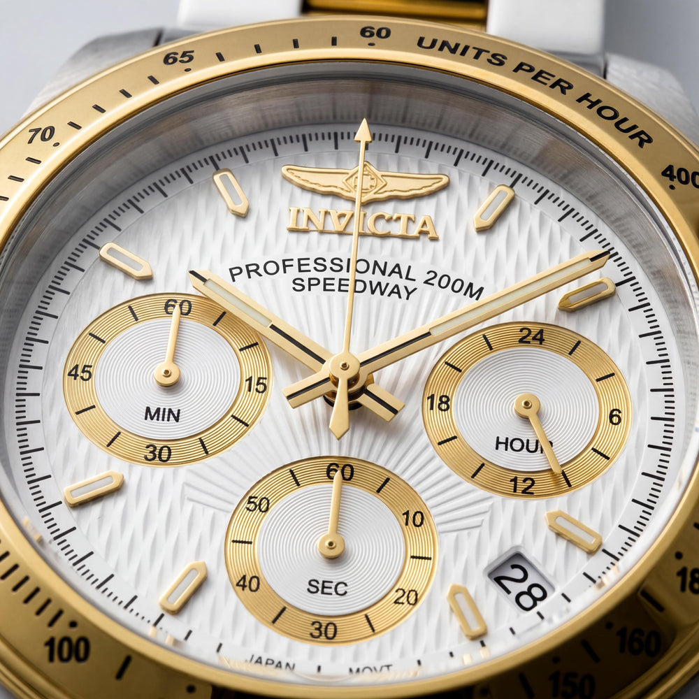 Reloj cronógrafo de cuarzo unisex Invicta Speedway 9212, 39 mm, esfera blanca, correa de acero inoxidable, resistente al agua hasta 20 ATM