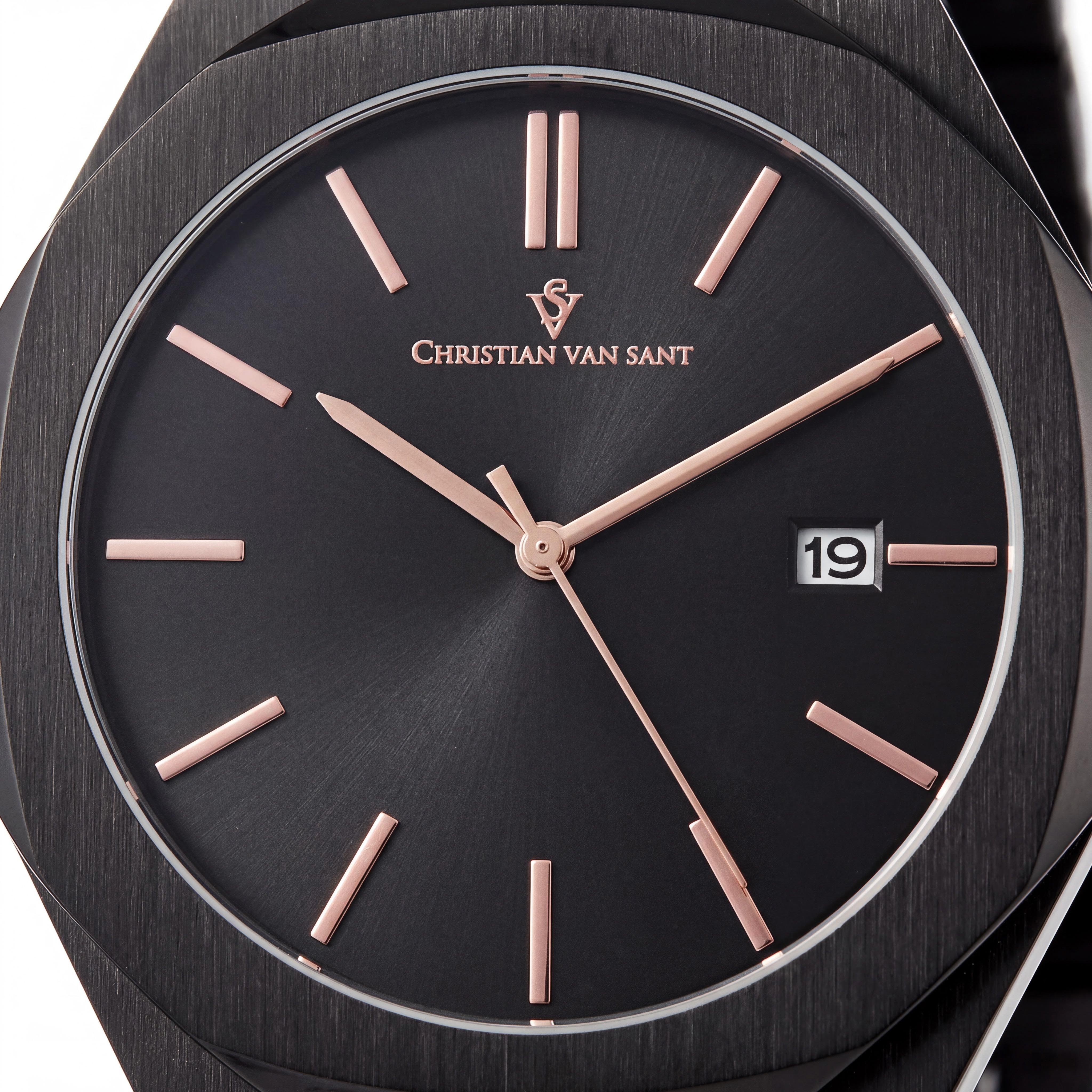 Christian Van Sant CV0525 Octavius Slim Men's Black Dial Stainless Steel Case & Bracelet Quartz Watch with Date Display, Photo 2