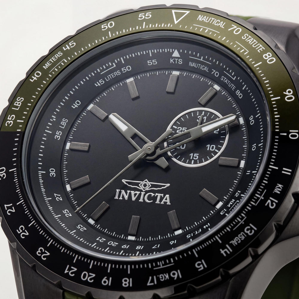 Invicta Aviator 49733 Men's Quartz Wrist Watch with Black Dial and Silicone Strap, 50mm Case