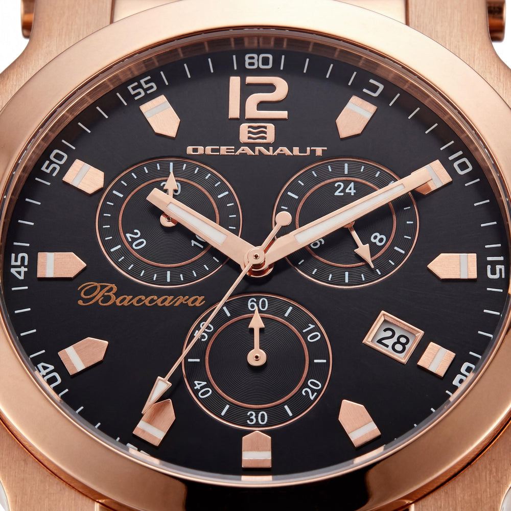 Reloj cronógrafo Oceanaut Baccara OC0827 XL para hombre, acero inoxidable, oro rosa/negro, 50 mm