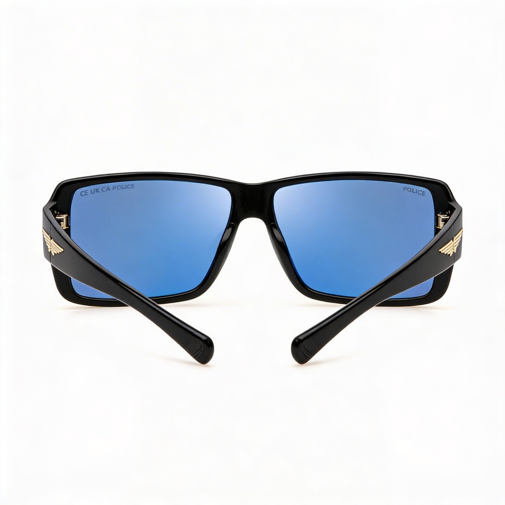 Gafas de sol Police Casual para hombre, sin polarizar, en negro brillante, con lentes azul ahumado espejado, 65 mm, Photo 4