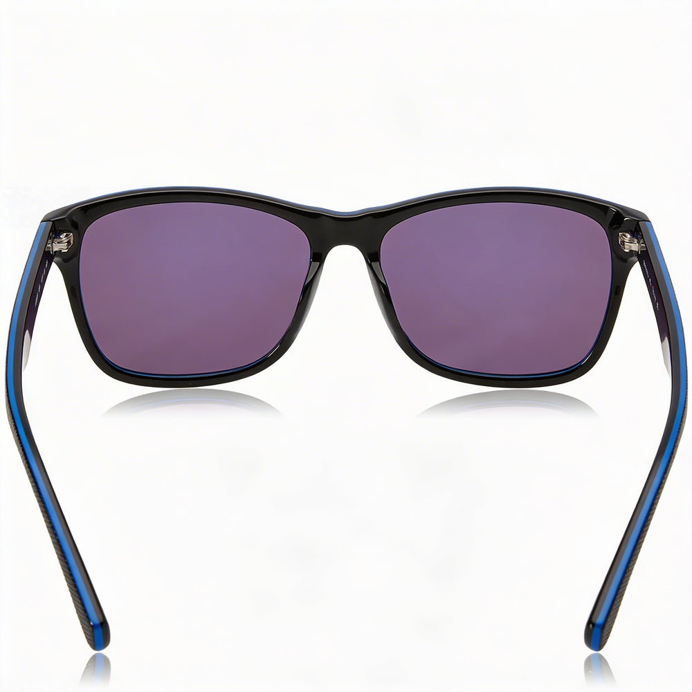 Gafas de sol unisex Lacoste con lentes marrones antirreflejos con protección UV, armazón de plástico (plomo medio, negro, azul belleza), 55 mm