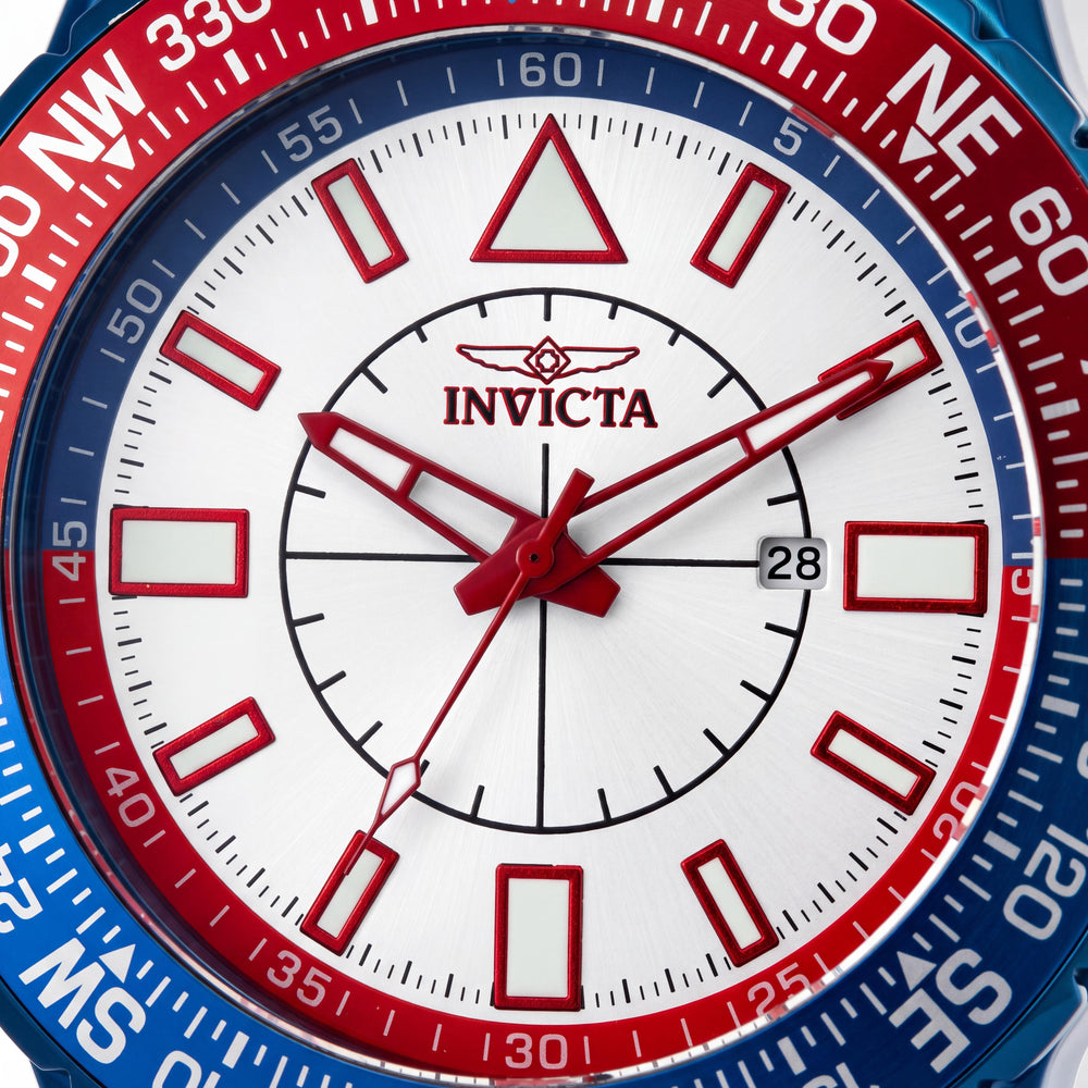 Reloj Invicta Aviator para hombre, movimiento de cuarzo, caja azul, esfera blanca, correa de silicona blanca, resistente al agua, cristal Flame Fusion de 52 mm