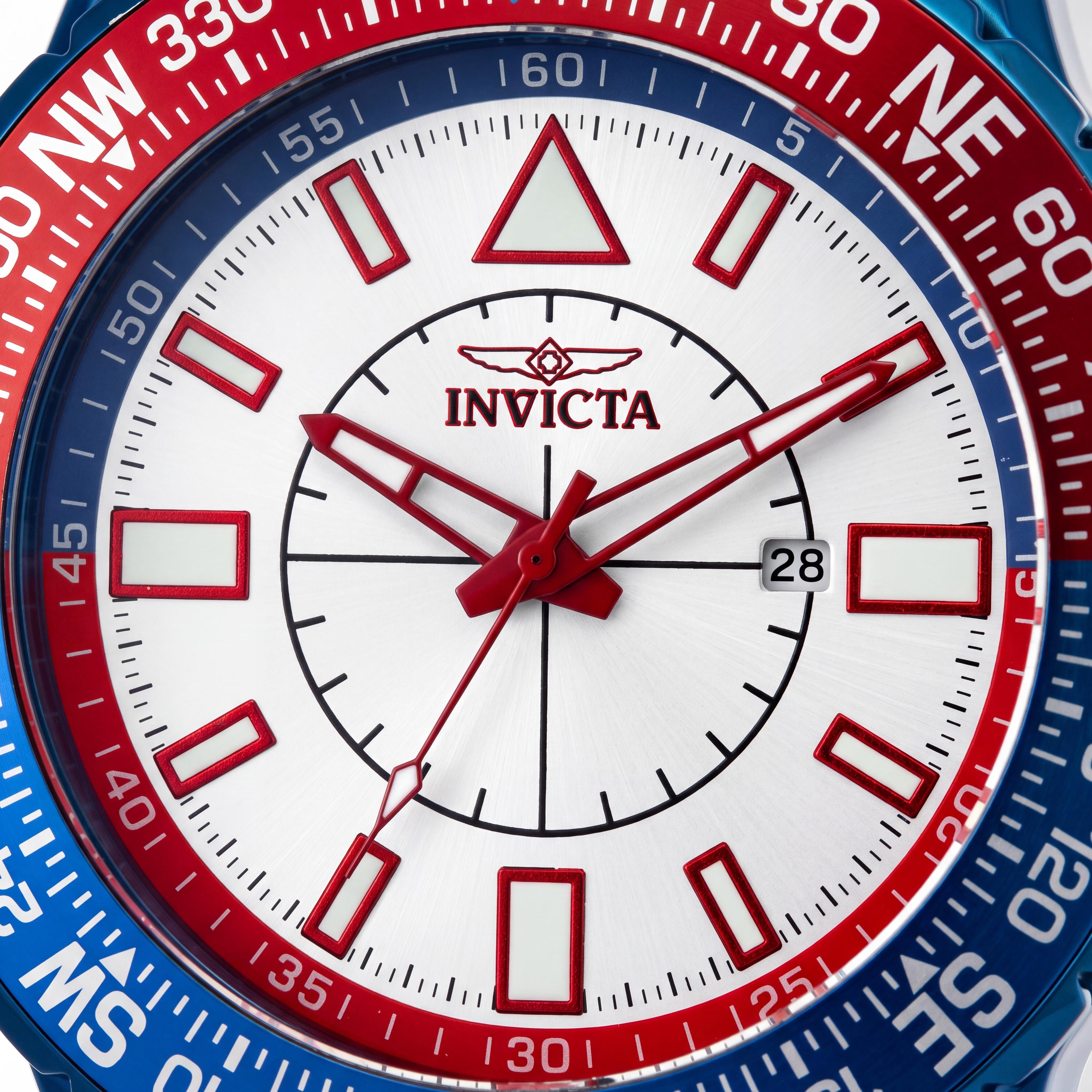 Invicta Aviator Men's Quartz Blue Case White Dial White Silicone Water Resistant Flame Fusion Crystal 52mm Watch, Photo 2