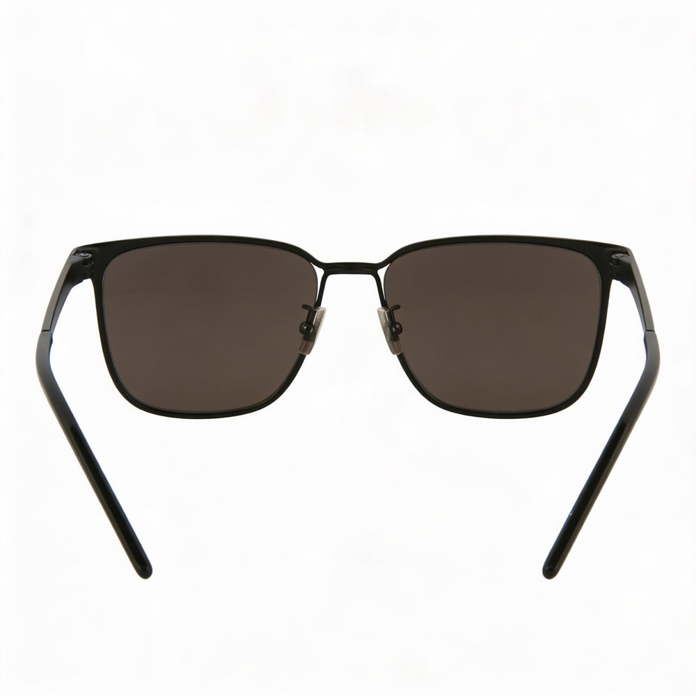Gafas de sol cuadradas/rectangulares Yves Saint Laurent para hombre, montura de metal negro, lentes negras, protección UV, 56 mm