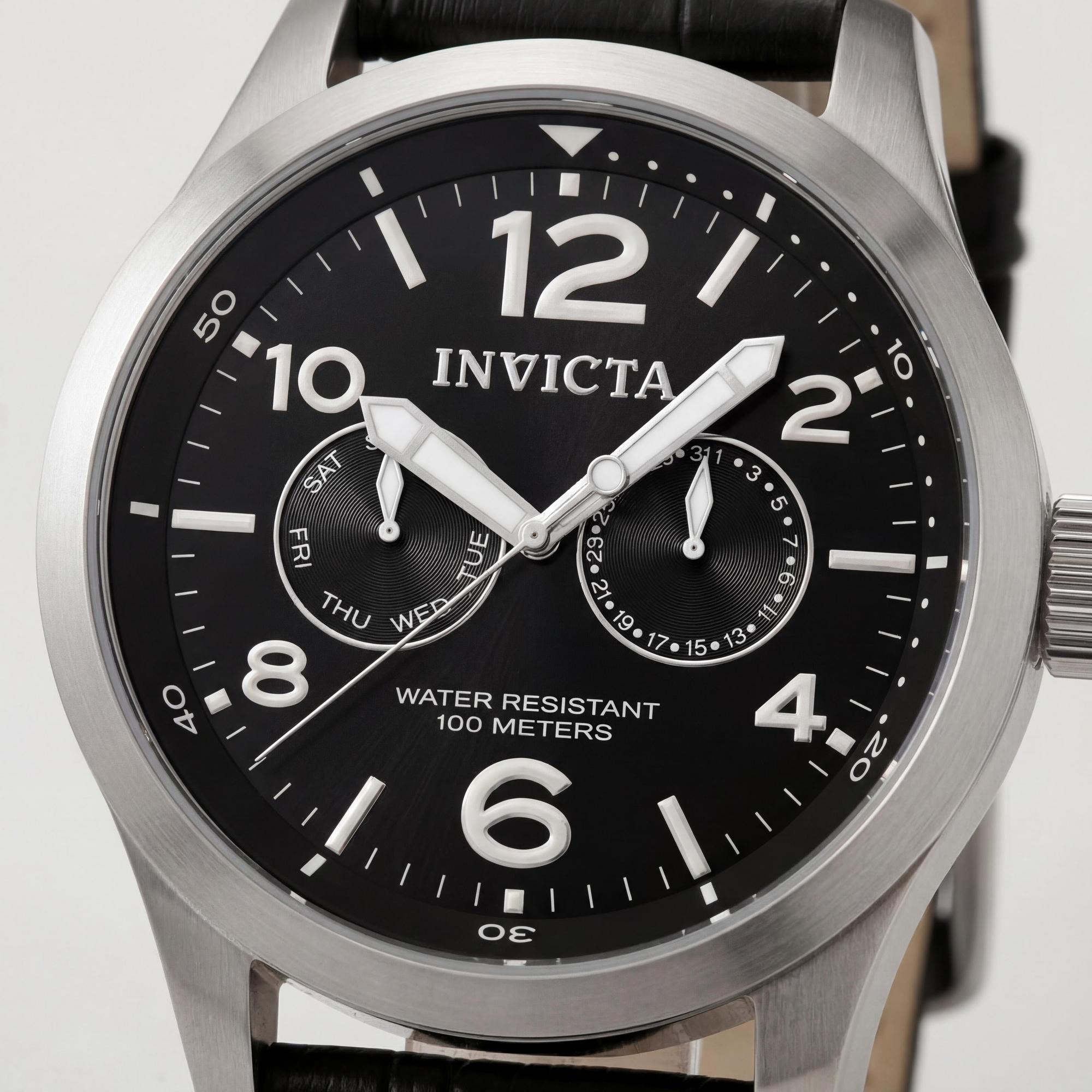 Reloj Invicta I Force Military 0764 para hombre, esfera negra, luminoso, de cuarzo, acero inoxidable y cuero, 48 mm, Photo 2