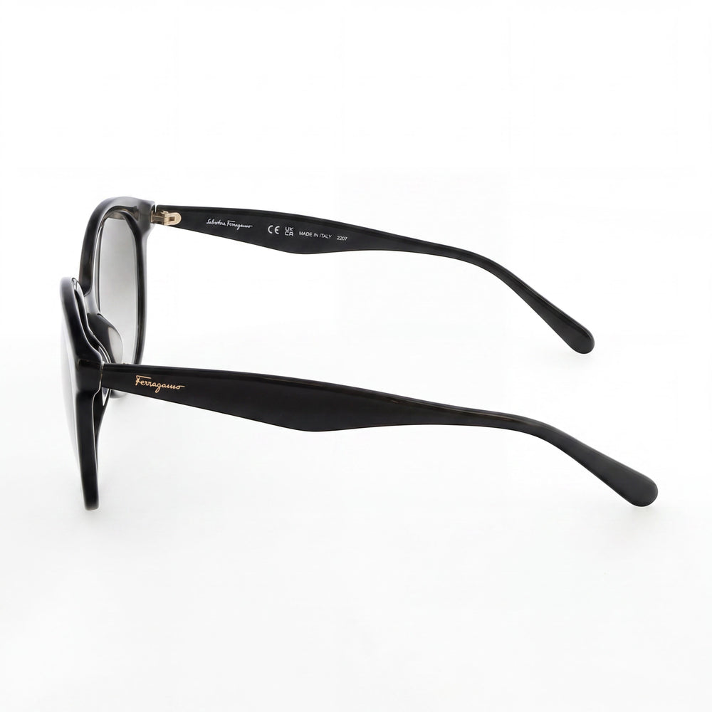 Gafas de sol redondas de plástico negro Salvatore Ferragamo Sf1071s para mujer, lentes grises degradadas, protección UV de 58 mm