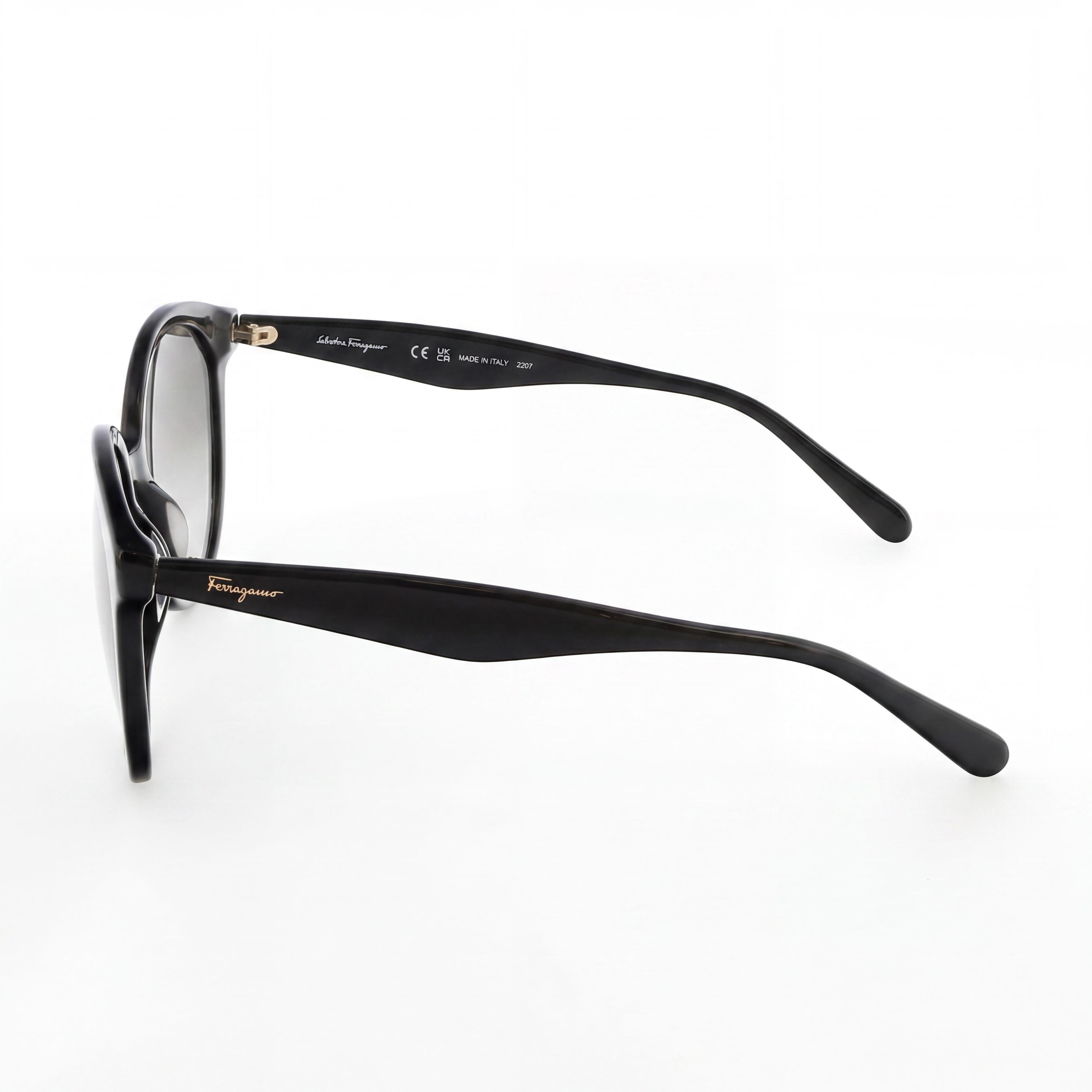 Gafas de sol redondas de plástico negro Salvatore Ferragamo Sf1071s para mujer, lentes grises degradadas, protección UV de 58 mm, Photo 3