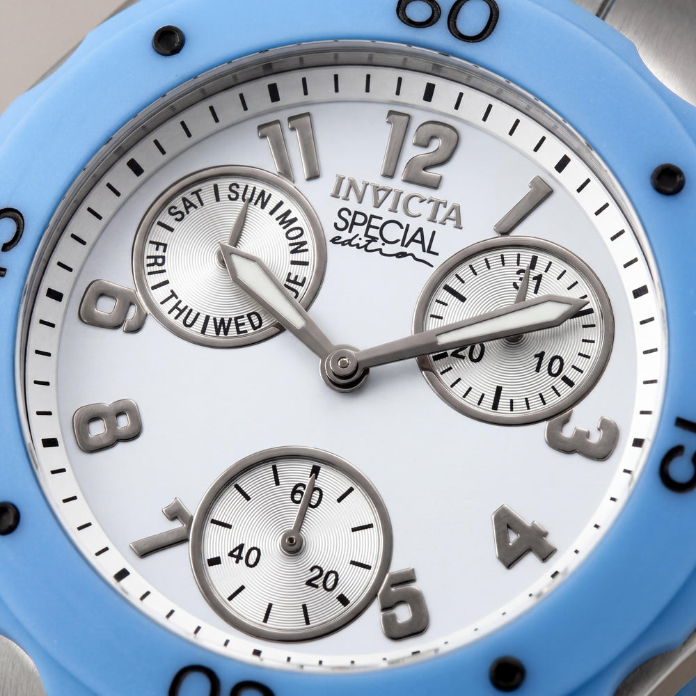 Reloj de acero inoxidable Invicta para mujer Angel IN-18795, cuarzo japonés, 38 mm, azul claro y blanco