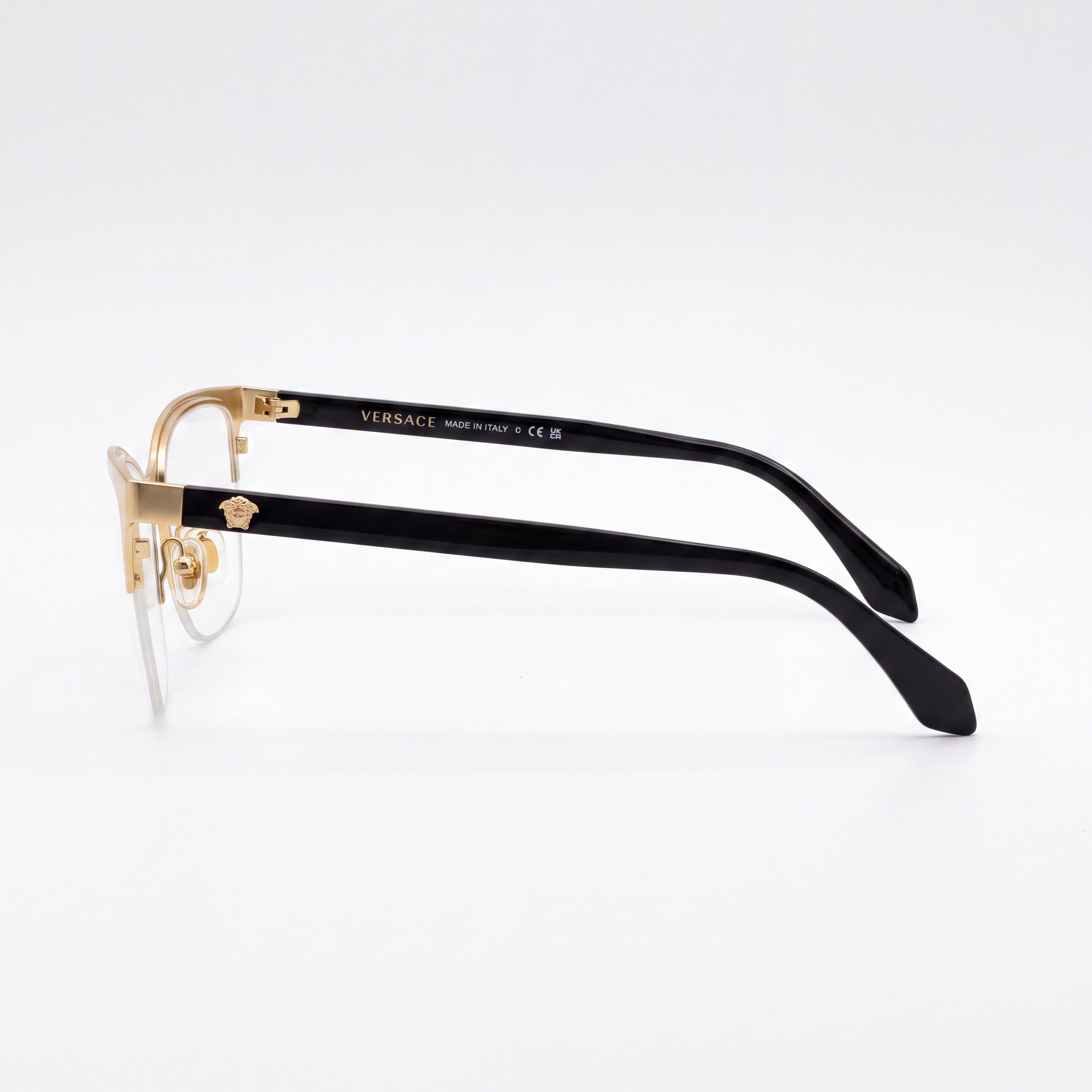Versace Women's VE1304 Cat Eye Semi-Rimless Metal Frame Optical Eyeglasses in Gold/Black, 54mm Lens Width, Photo 2