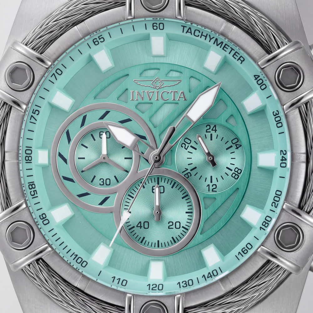 Invicta Bolt 45874 Reloj cronógrafo unisex de cuarzo con esfera azul, acero inoxidable plateado, 52 mm