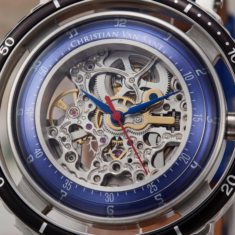 Christian Van Sant CV0748 Modern Men's Gold-Tone Stainless Steel Automatic Skeleton Dial Watch with Bubble Glass