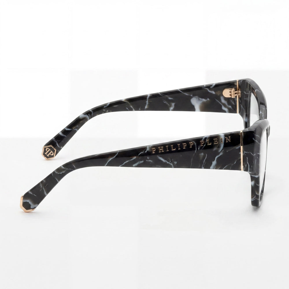 Philipp Plein Marbled Black Cat Eye Eyeglasses for Men, Acetate 55mm