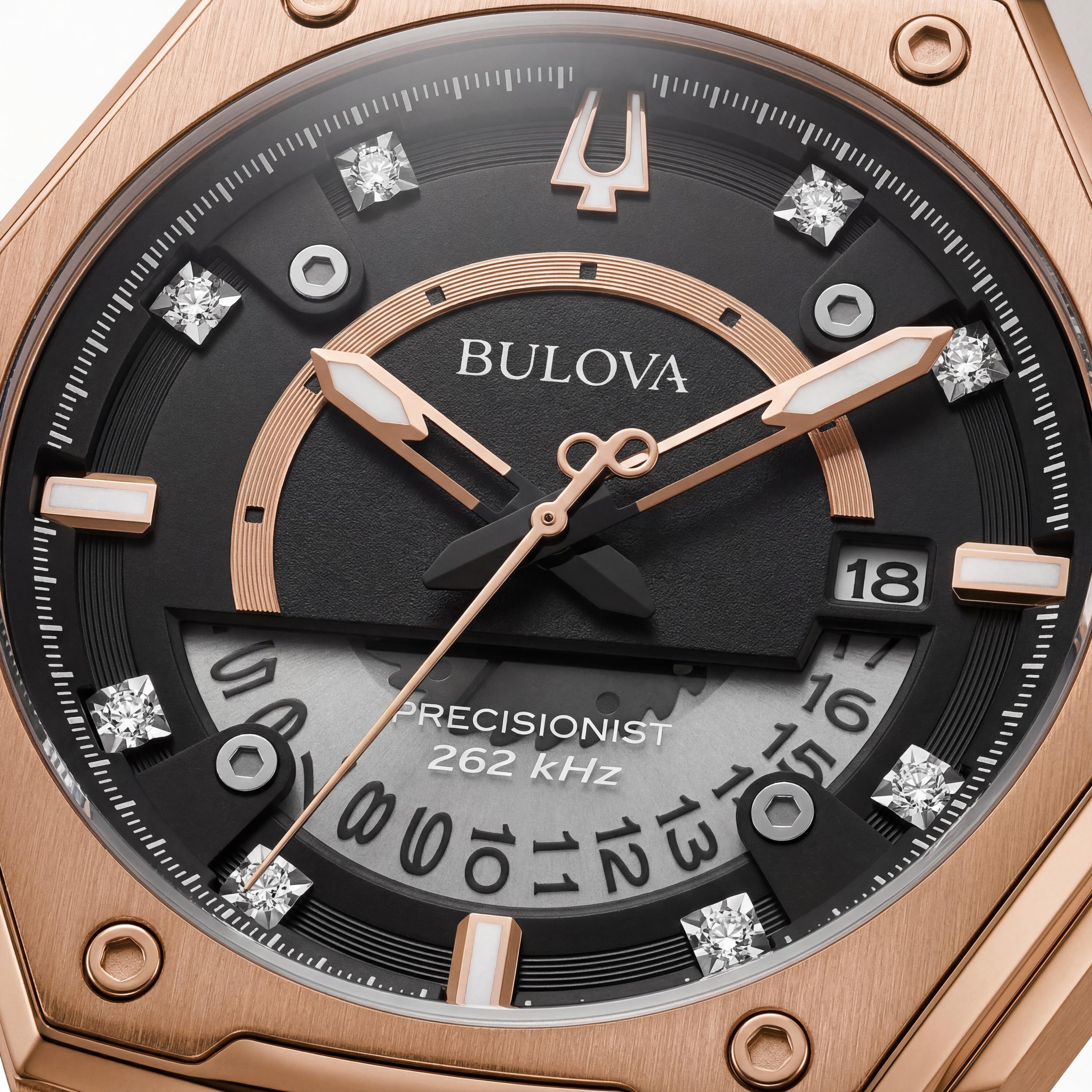 Reloj Bulova para hombre de la serie X de cuarzo, brazalete de acero inoxidable en tono oro rosa, diamantes luminosos y esfera negra de 47 mm, Photo 2