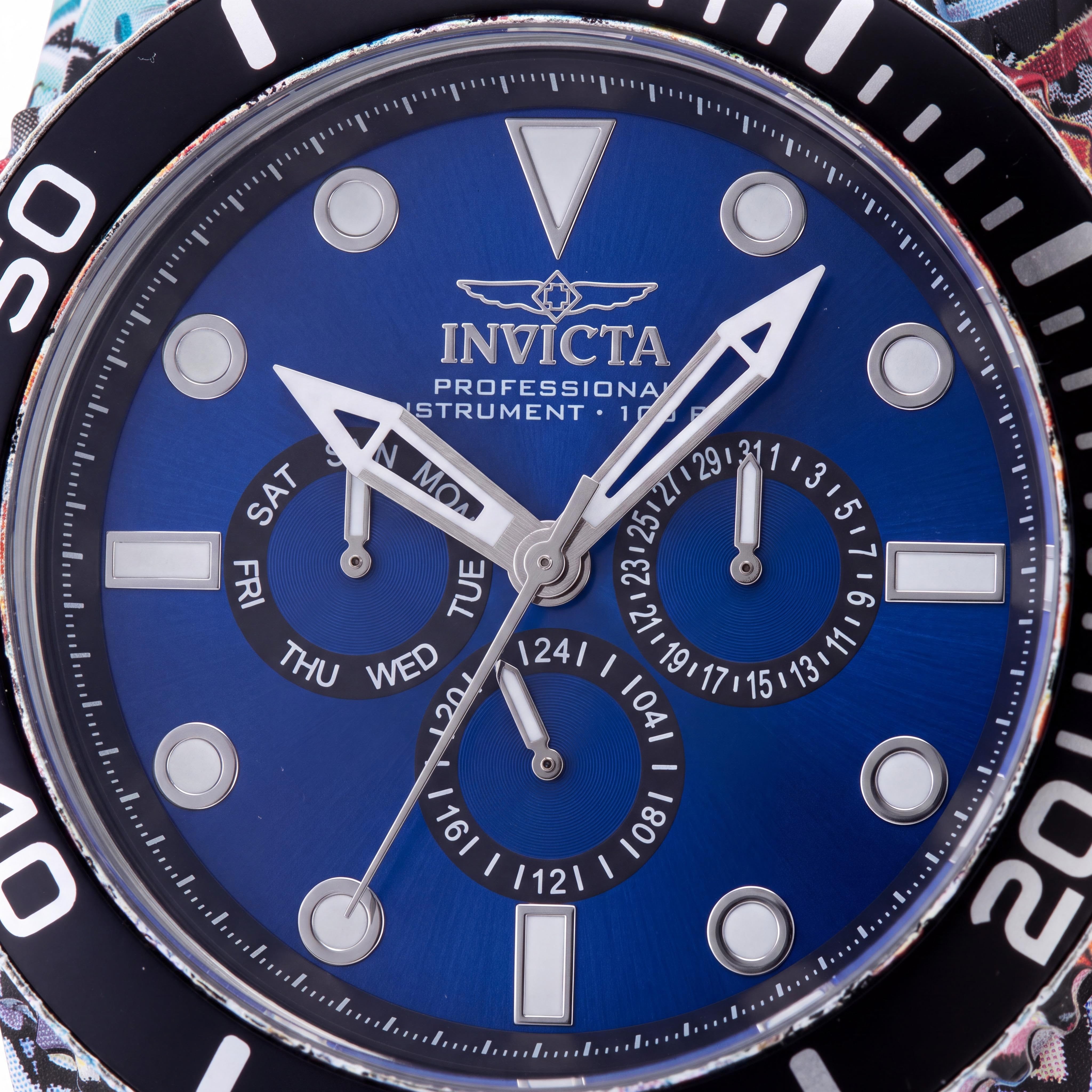 Invicta Pro Diver strappy Unisex Chronograph Quartz Stainless Steel Blue Dial 49mm 10 Bar Water Resistant Watch, Photo 2