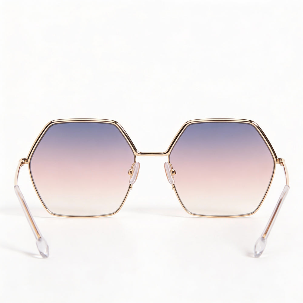 Isabel Marant Thin Metal Edgy Women's Stainless Steel Rose Gold Grey UV Protected Sunglasses with Purple Lenses 59mm