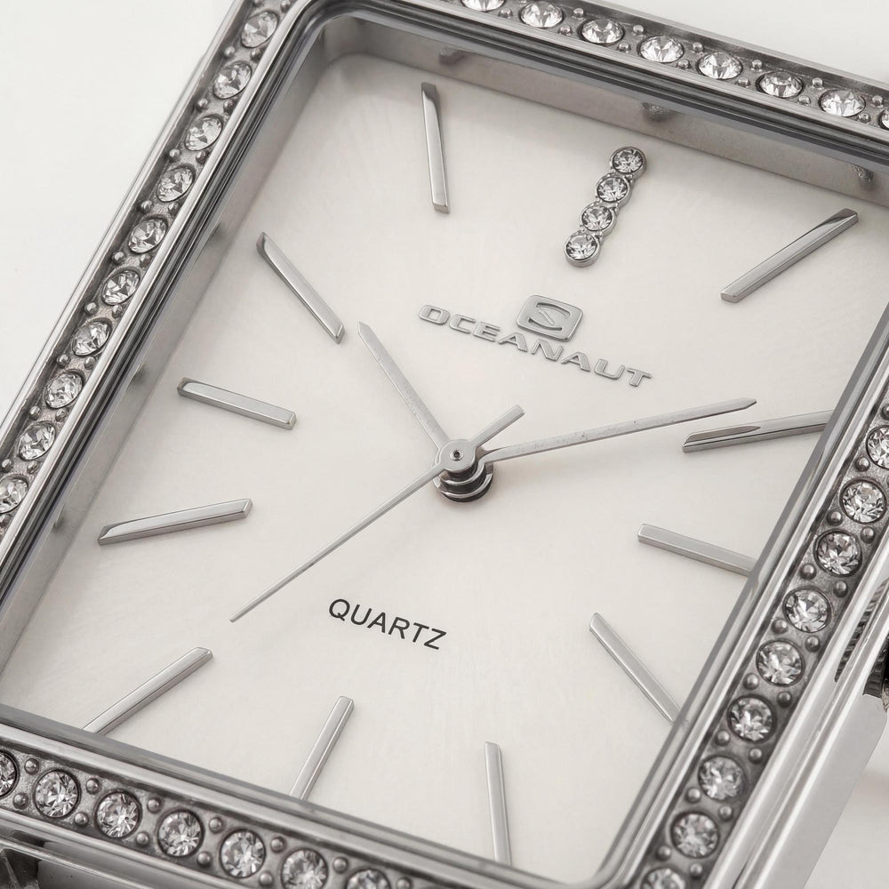 Reloj Oceanaut para mujer con movimiento de cuarzo y esfera blanca, resistente al agua hasta 30 m, cristal mineral resistente a arañazos.