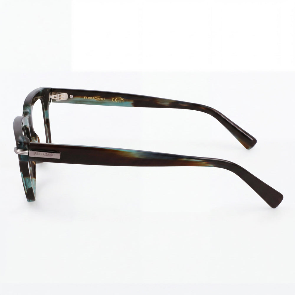 Ferragamo Men's Sf3014 Acetate Frame Striped Green Non- Polycarbonate Clear Lens 55mm Eyeglasses