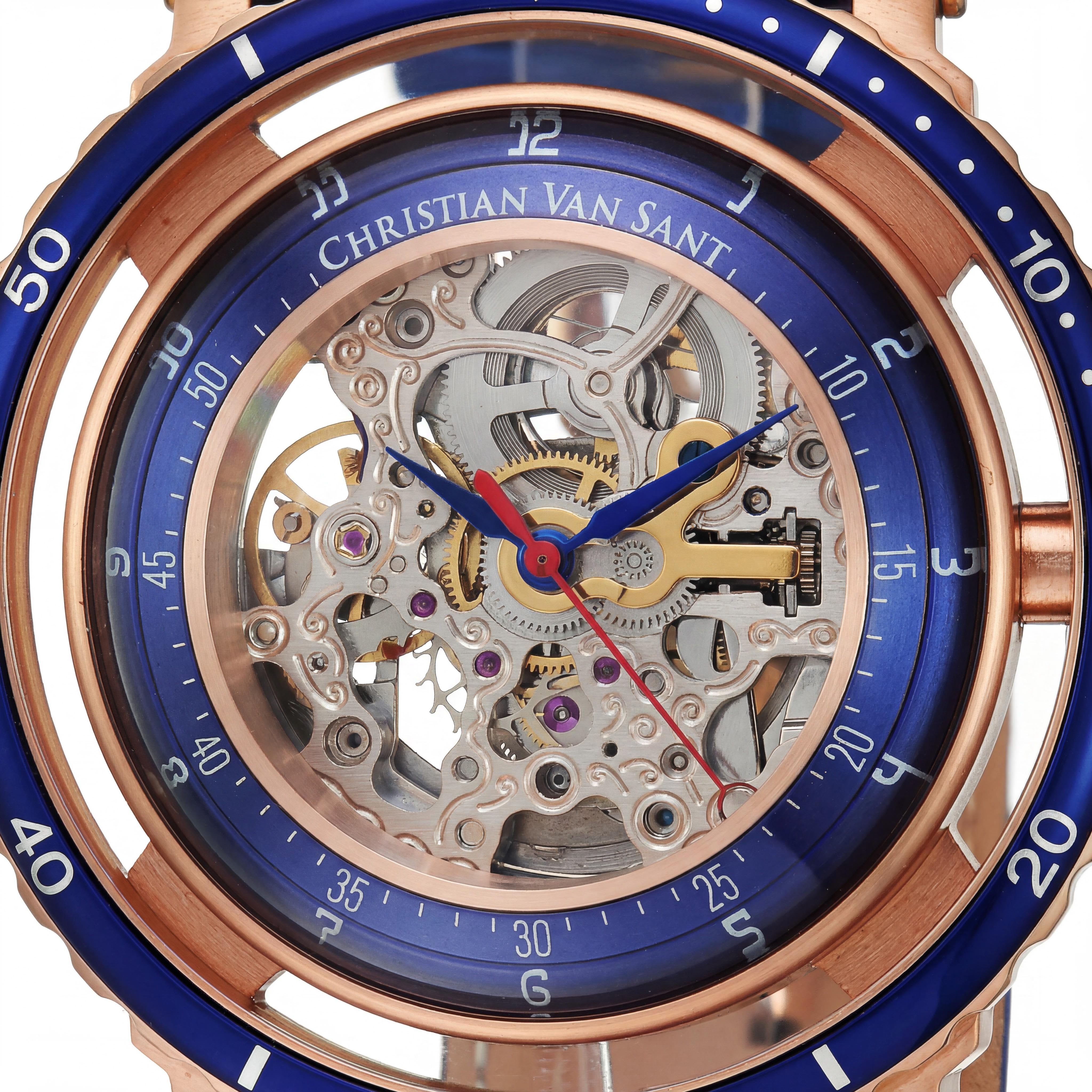 Christian Van Sant CV0742 Casual Men's Silver Skeleton Dial Automatic Stainless Steel Case Leather Strap Watch 45mm, Photo 2