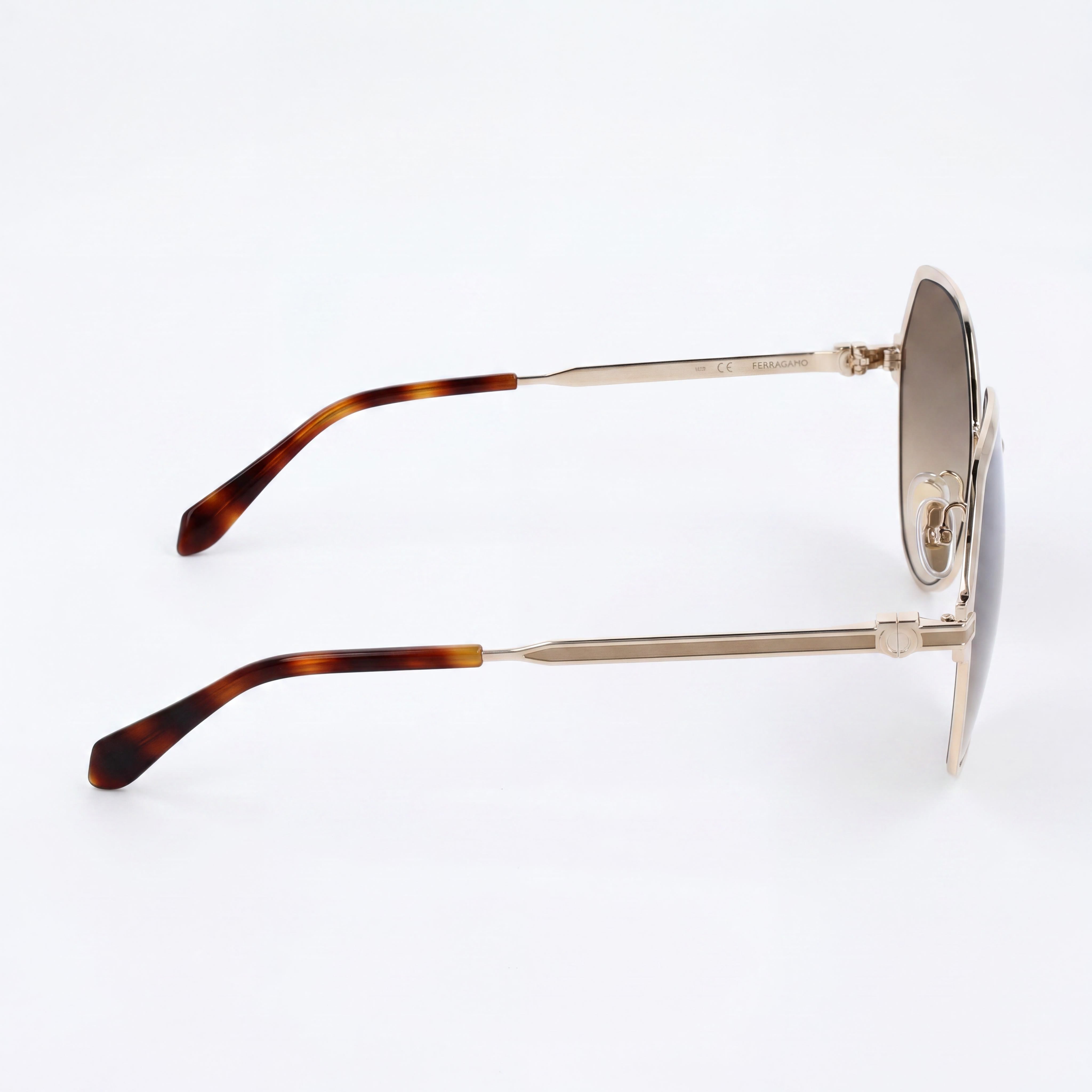 Gafas de sol de metal modernas Ferragamo para hombre no polarizadas con lentes UV 400 de color dorado y marrón degradado de 62 mm, Photo 3