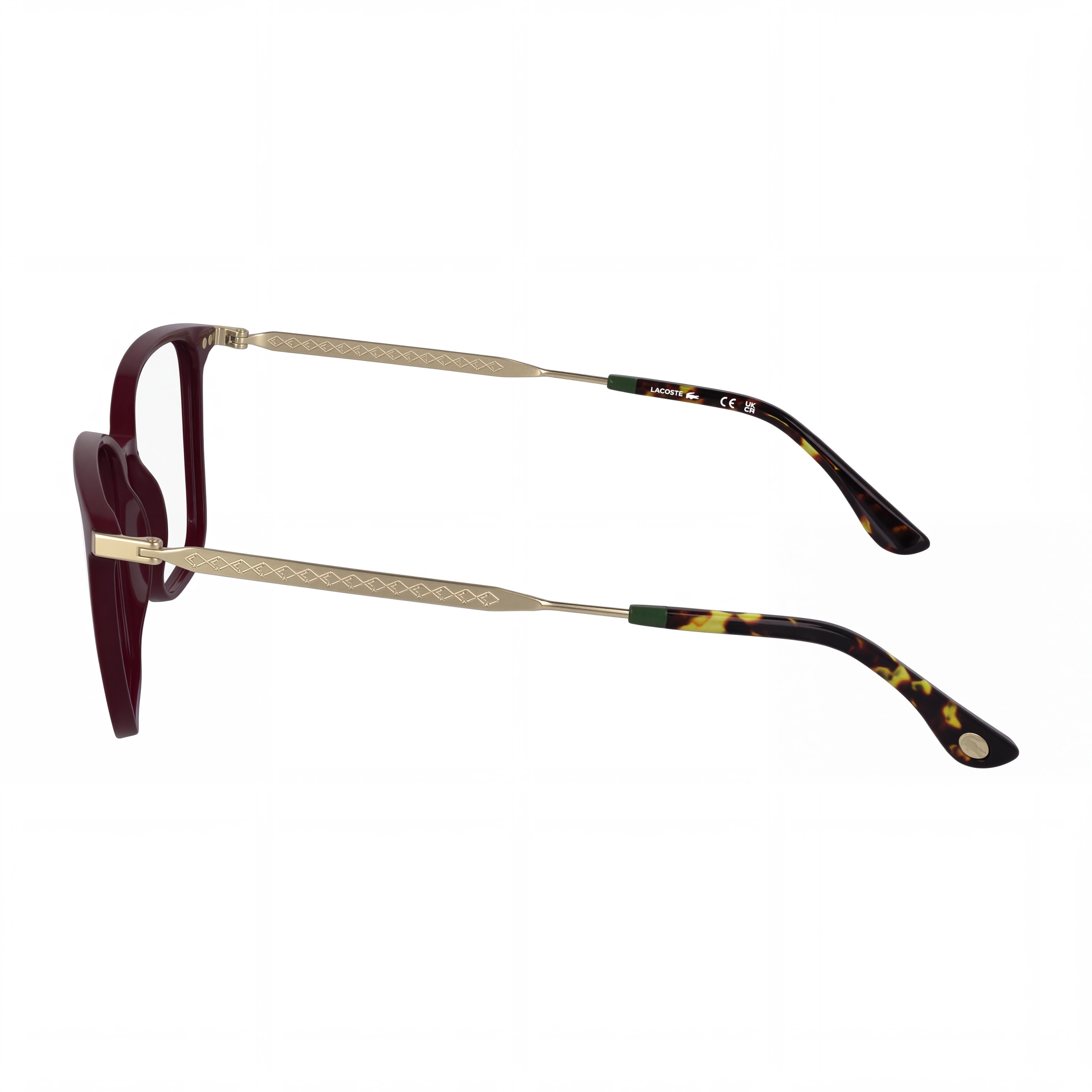Lacoste Casual Women's Optical Eyeglasses with Burgundy Plastic Frame and Non-Polarized Transparent Plastic Lenses - Size 53-15-140, Photo 2