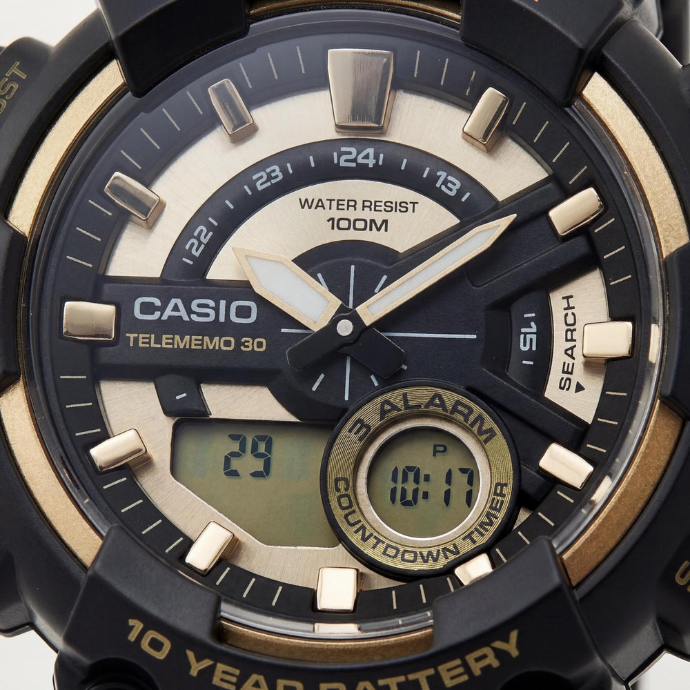 Casio AEQ-100BW Reloj para Hombre, Esfera Dorada 48mm
