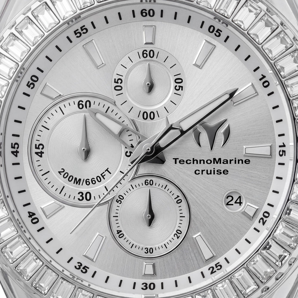 Reloj de cuarzo cronógrafo unisex Technomarine Cruise TM-121148, 45 mm, acero inoxidable plateado, correa de silicona