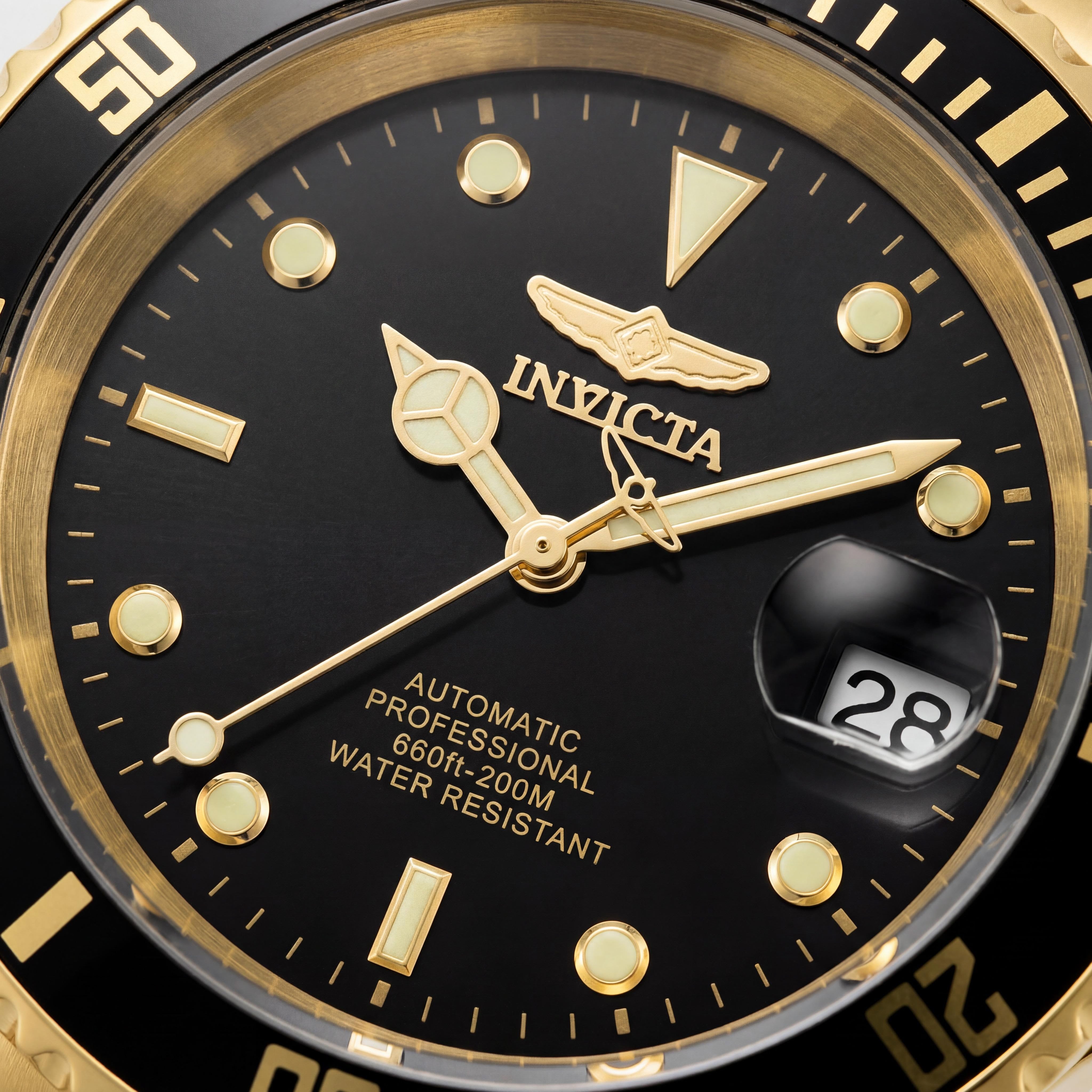 Invicta Pro Diver 8929OBXL Reloj automático para hombre, con pulsera de acero inoxidable dorada y negra, y esfera negra de 43 mm, Photo 2
