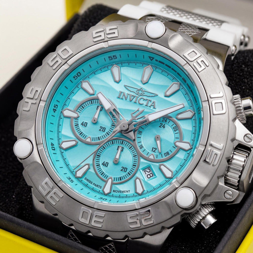 Invicta Subaqua - Poseidon 48557 Men's 55mm Stainless Steel Quartz Chronograph Watch with Blue Dial & Silicone Strap