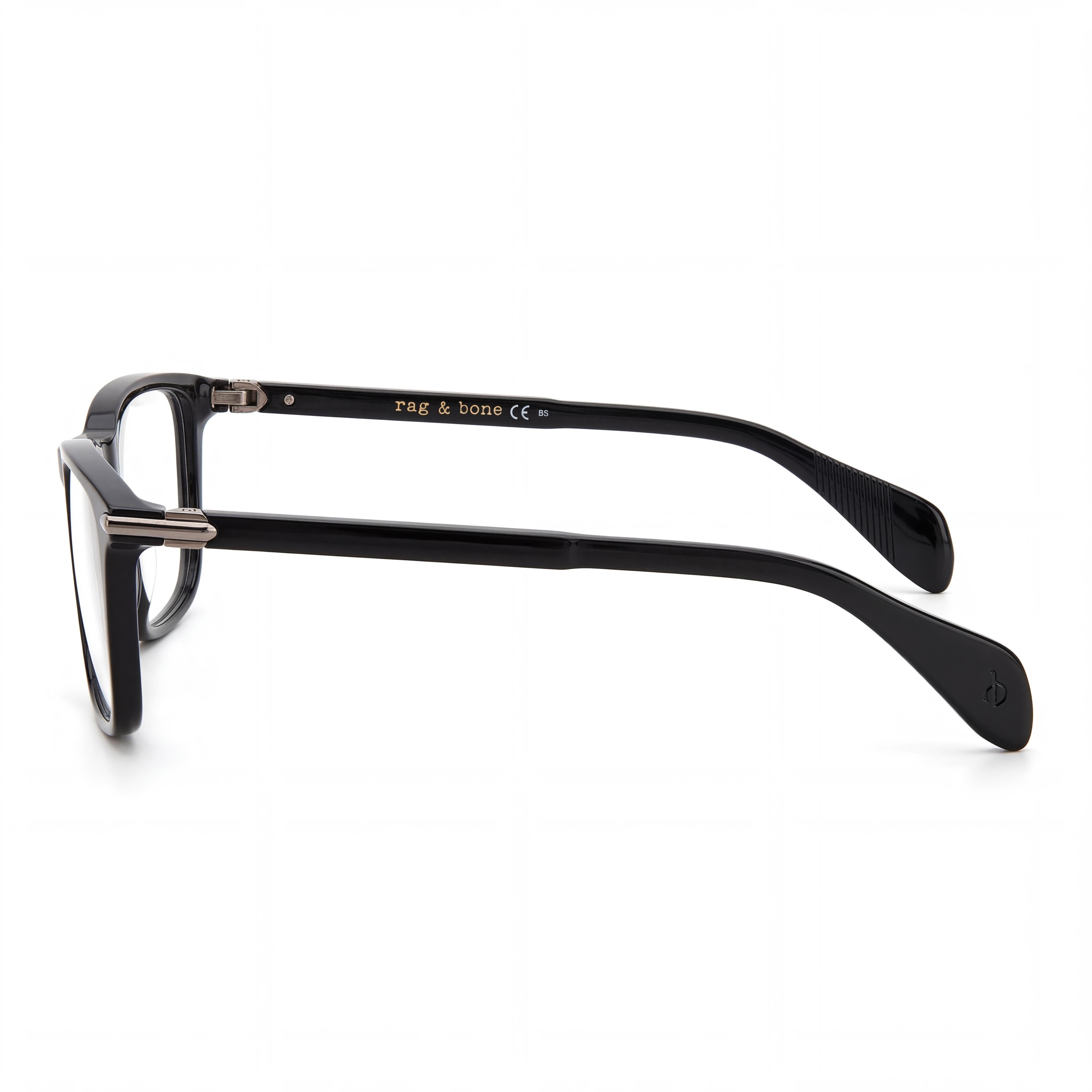 rag & bone Rnb 7016 Unisex Acetate Black Frame Eyewear with Black Polycarbonate Lenses, 53mm Lens Width, Photo 2
