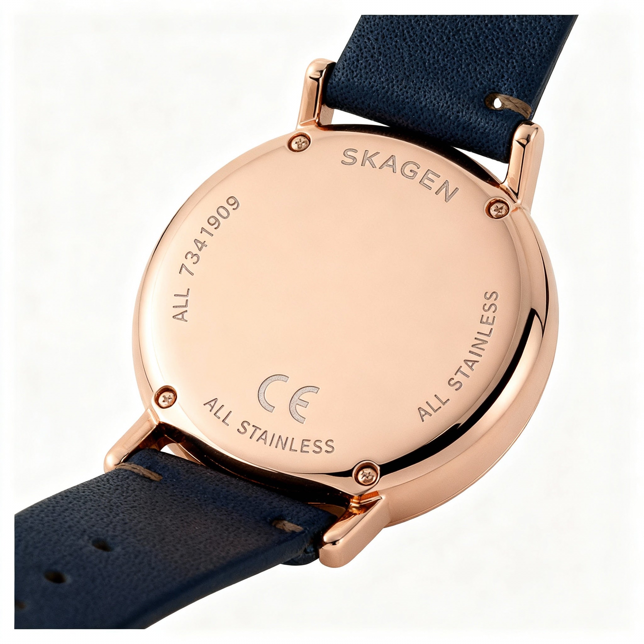 SKAGEN DENMARK Signatur Lille Women's 30mm Rose Gold Stainless Steel Blue Leather White Dial Watch, Photo 3