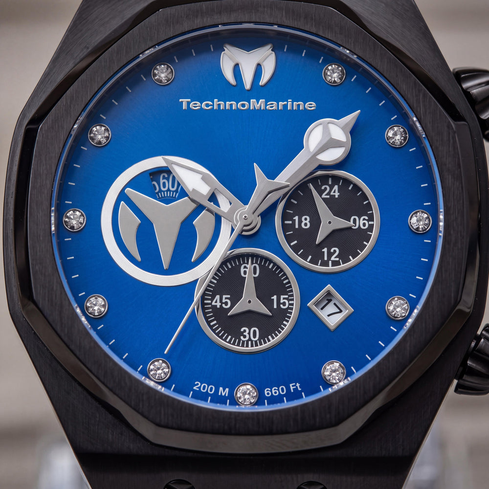 Cronógrafo de cuarzo Technomarine Reef TM-523001 para hombre, acero inoxidable, esfera azul, 45 mm