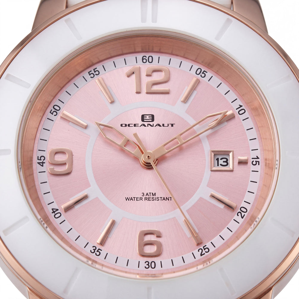 Oceanaut Quartz OC0814 Women's Stainless Steel Black Dial White Silicone Strap 38mm Watch