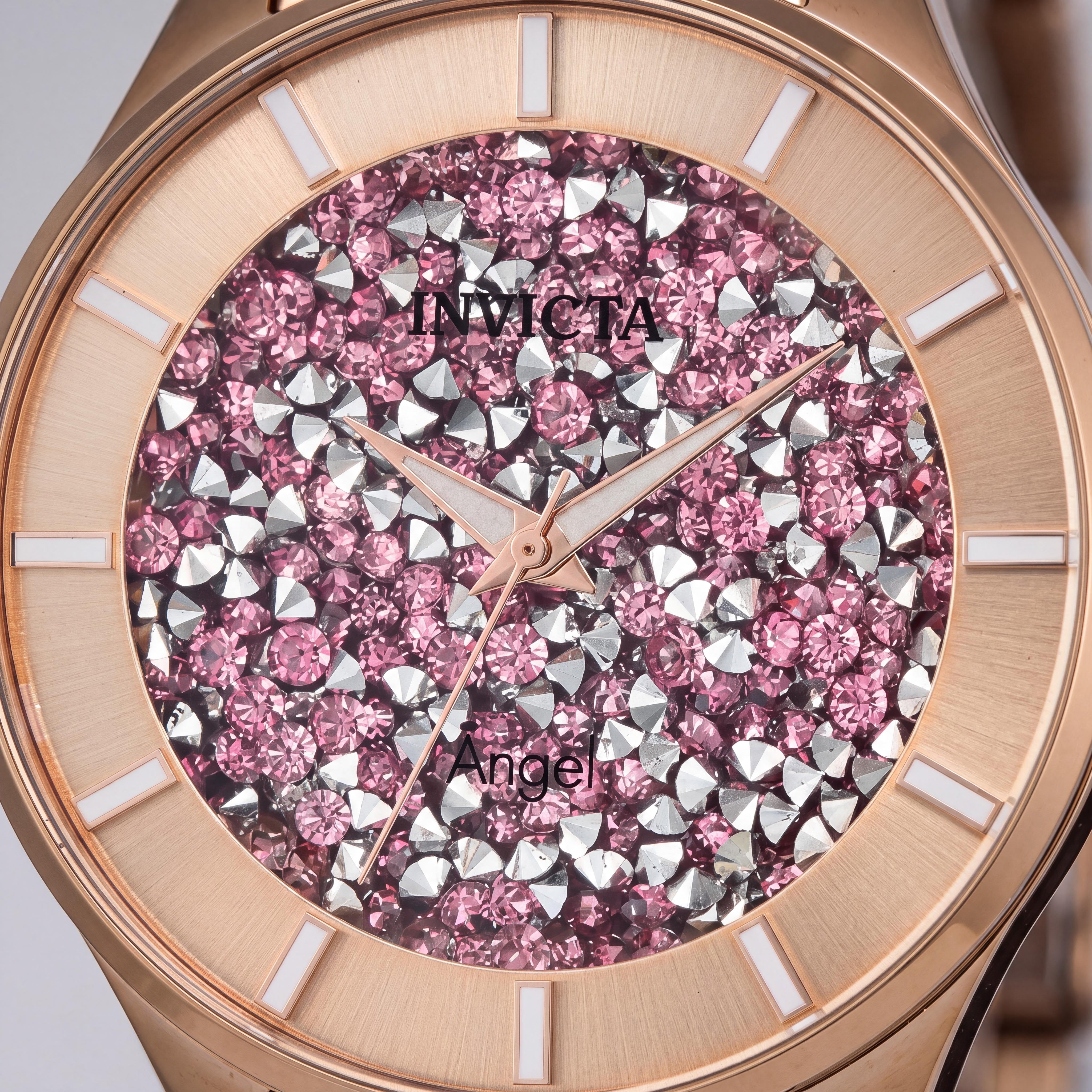 Invicta Reloj de cuarzo para mujer Angel Collection, acero inoxidable rosa en tono oro rosa, resistente al agua, 40 mm, Photo 2