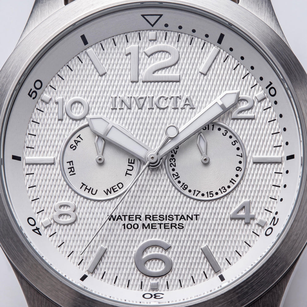 Invicta 13008 Correa Unisex Plateado Acero Inoxidable Caja Negro Piel de Cocodrilo Cuarzo Suizo Luminoso 50m Resistente al Agua Reloj
