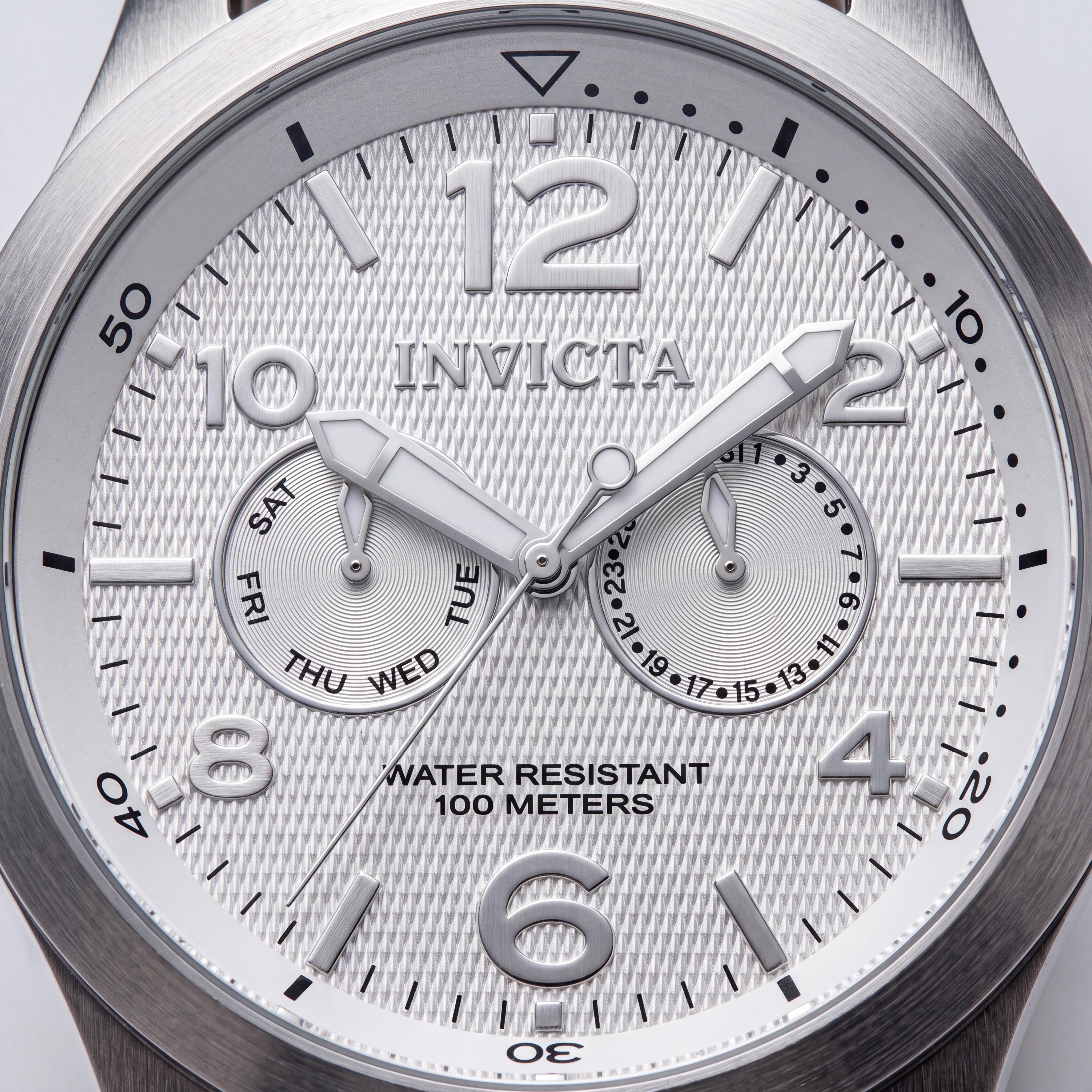 Invicta 13008 Strap Unisex Silver Stainless Steel Case Black Alligator Leather Swiss Quartz Luminous 50m Water Resistant Watch, Photo 2