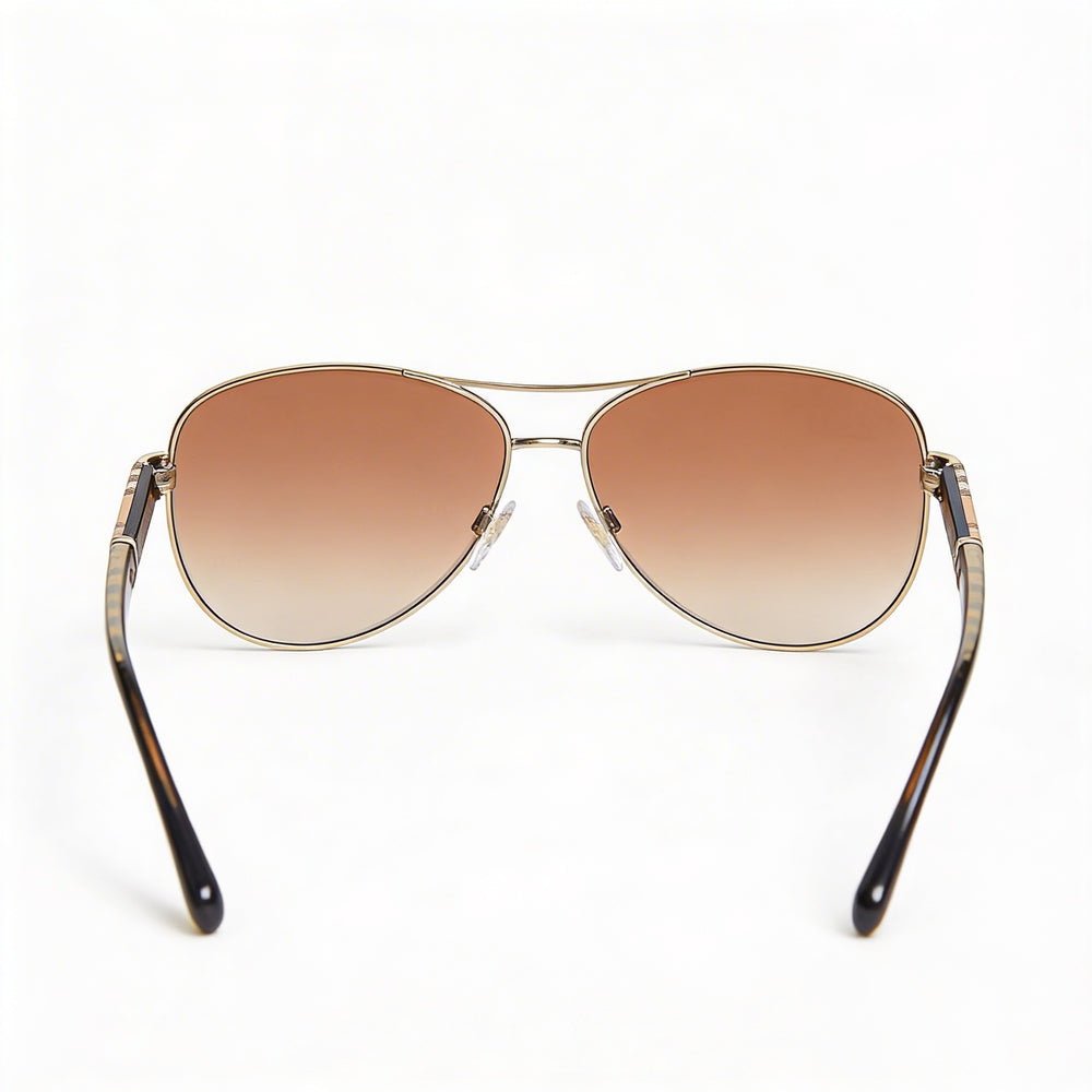 BURBERRY Gafas de sol casual unisex, montura de metal dorado claro, lentes degradadas marrones, protección UV 59-14-135