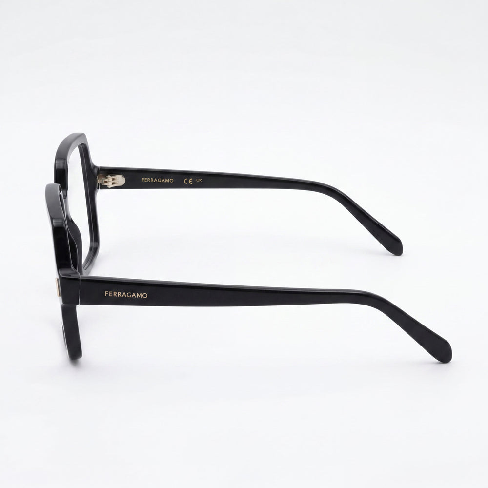 Ferragamo Sf3031 Eyeglasses for Women, Black Acetate Frame with Clear Polycarbonate Lenses, 56mm