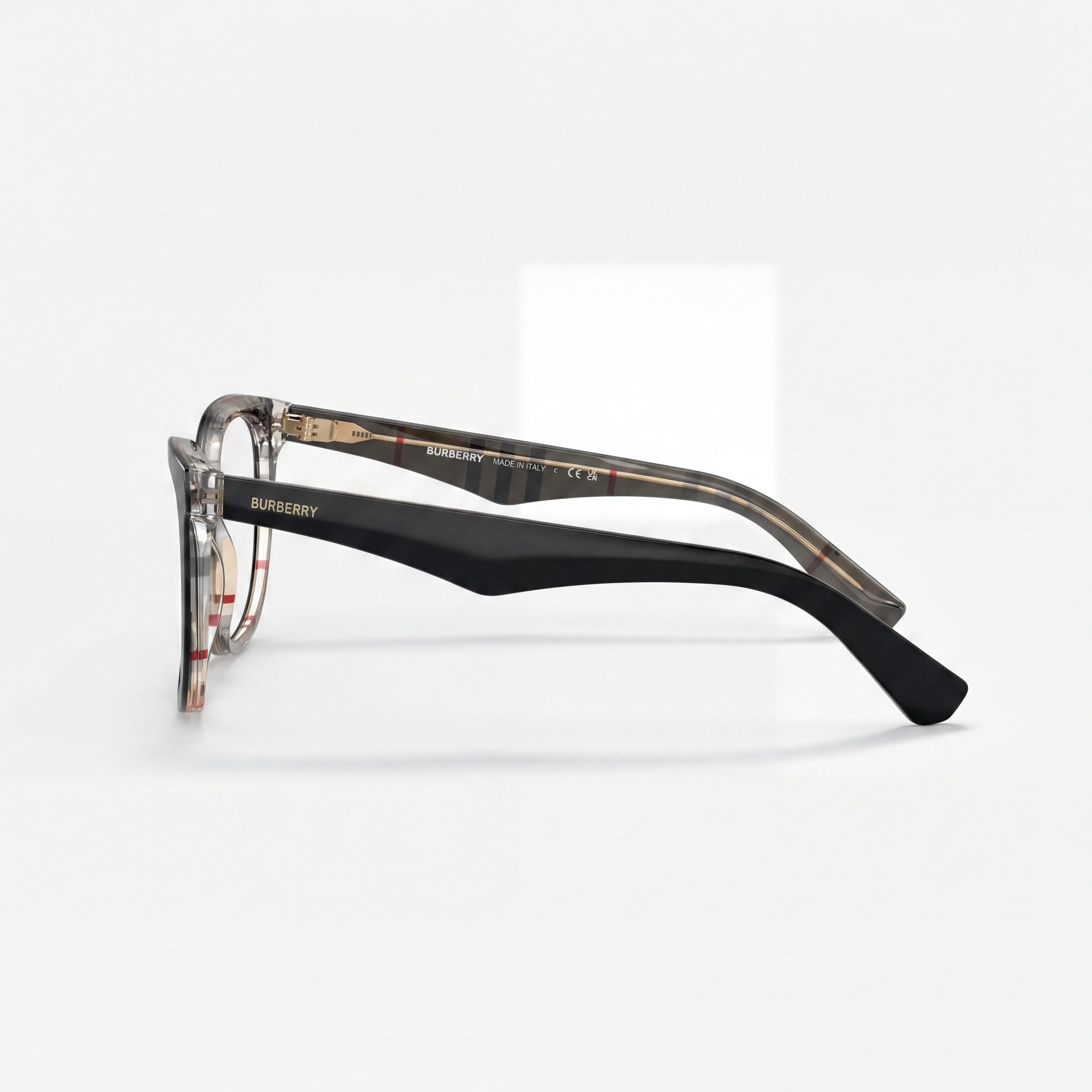 BURBERRY Classic Black Frame Unisex Acetate Eyewear, Clear Polycarbonate Lenses, 53mm Lens Width, Photo 2