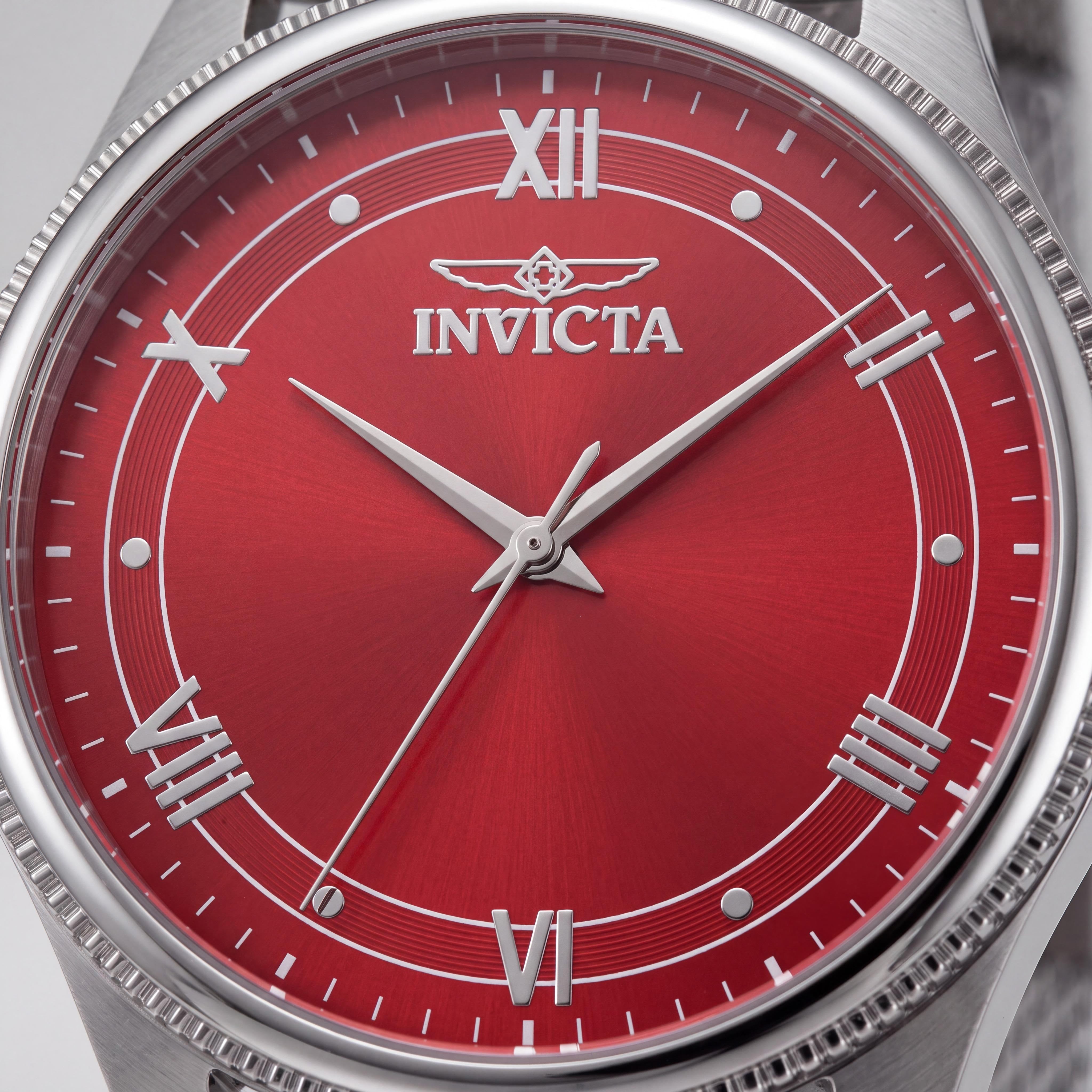 Invicta Celestial 48484 Unisex 43mm Silver Stainless Steel Bracelet Red Dial Quartz Watch, Photo 2