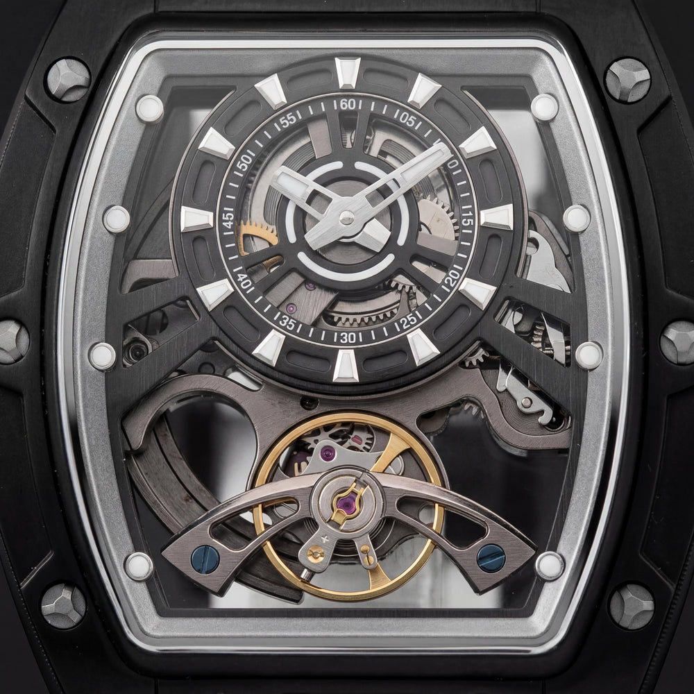 Reloj unisex automático Invicta S1 Rally 49035 con corazón abierto, acero inoxidable plateado, esfera negra, silicona, 44 mm
