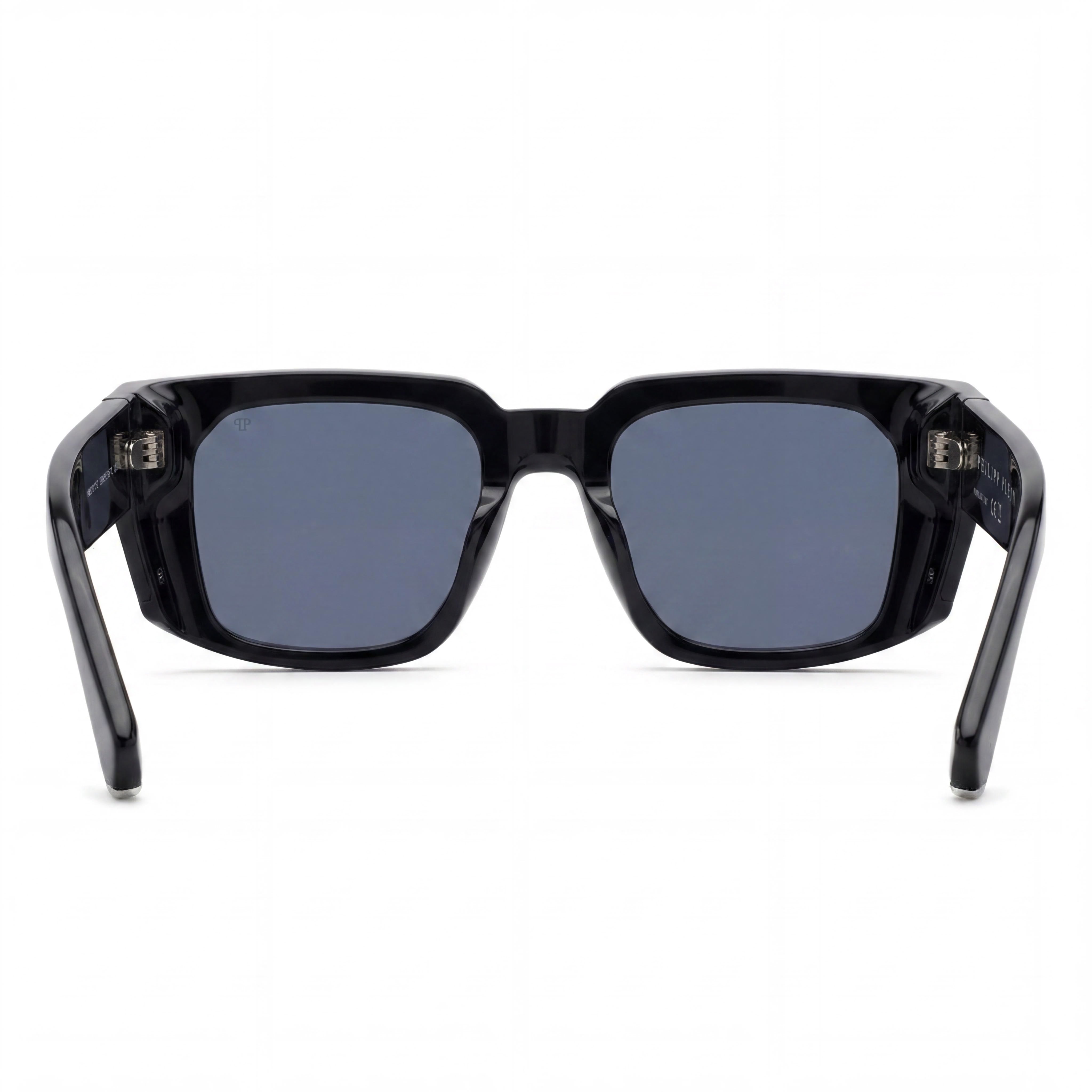 Philipp Plein Spp130m Men's Shiny Black Cellulose Acetate Frame Sunglasses with Blue Lenses and UV Protection 54-19-135, Photo 3