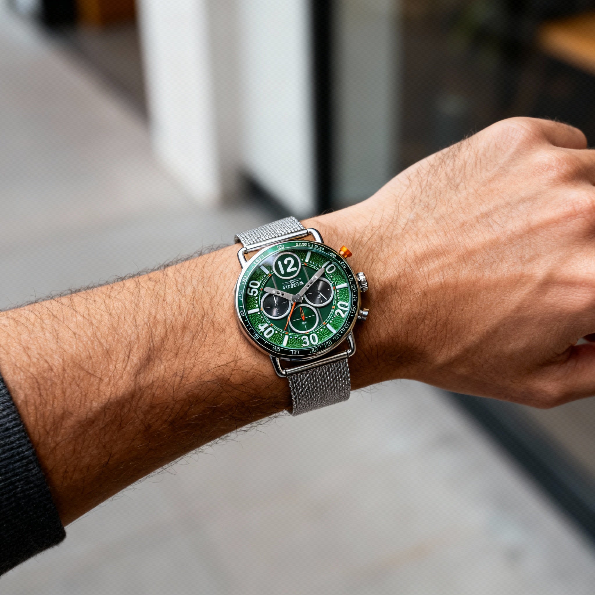 Invicta Speedway 49373 Men's Chronograph Quartz Watch, 44mm Silver Stainless Steel Bracelet, Green Dial, Photo 4