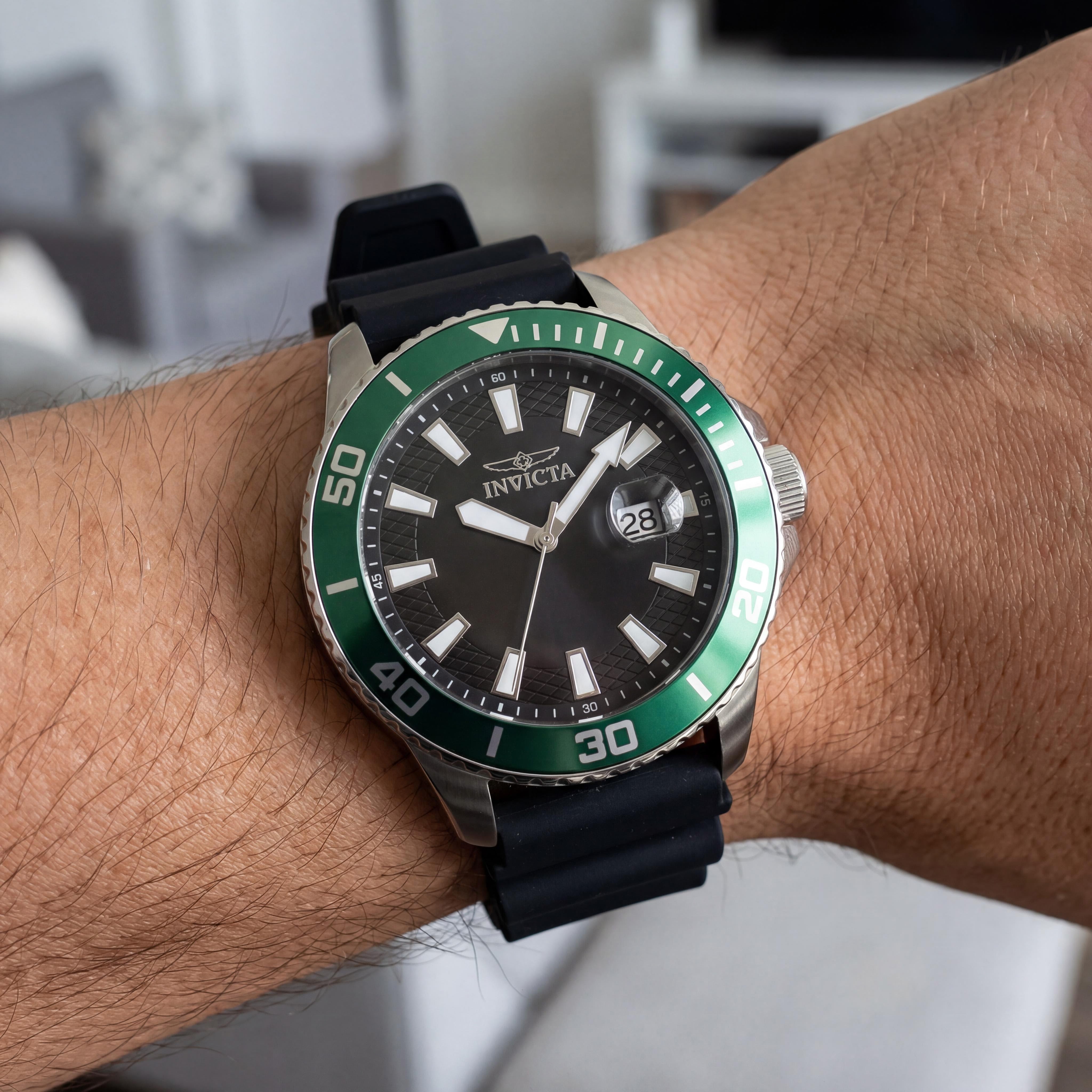 Invicta Pro Diver IN-46088-AMZUK Reloj unisex de 45 mm con caja de acero inoxidable negra y esfera negra, movimiento de cuarzo, Photo 4