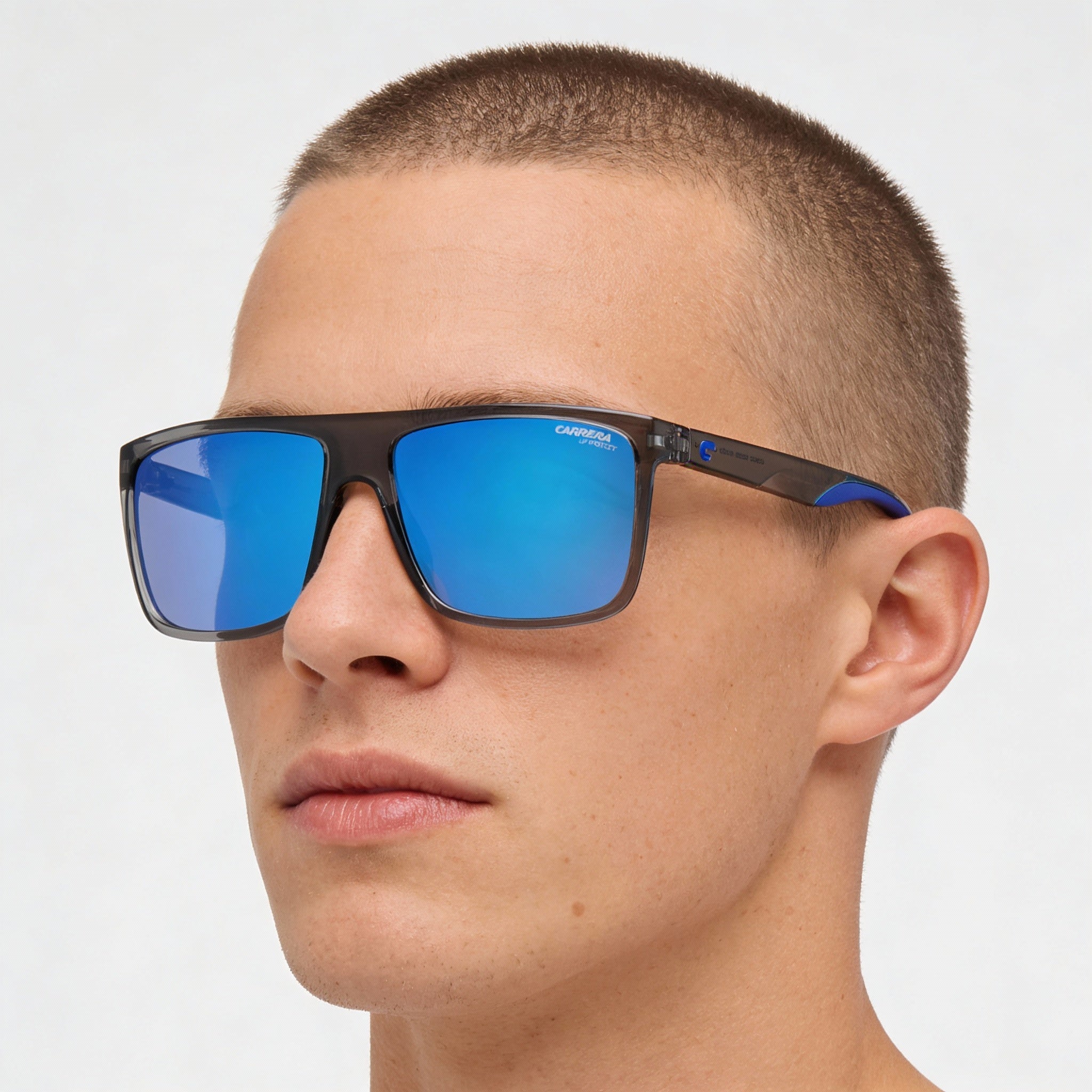 Carrera 8055/S Men's Transparent Grey Polyamide Frame Blue Multilayer Lens UV Sunglasses 58mm, Photo 5