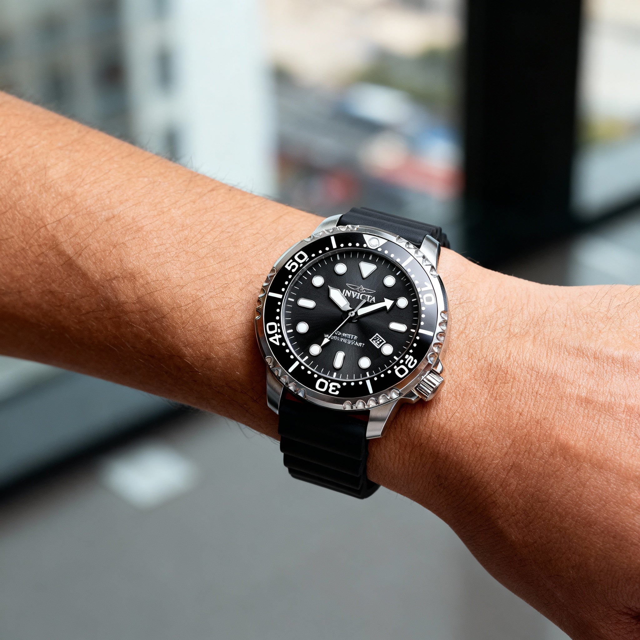 Invicta Pro Diver 44834 Men's 48mm Stainless Steel Quartz Watch, Black Dial, Black Silicone Band, Photo 3