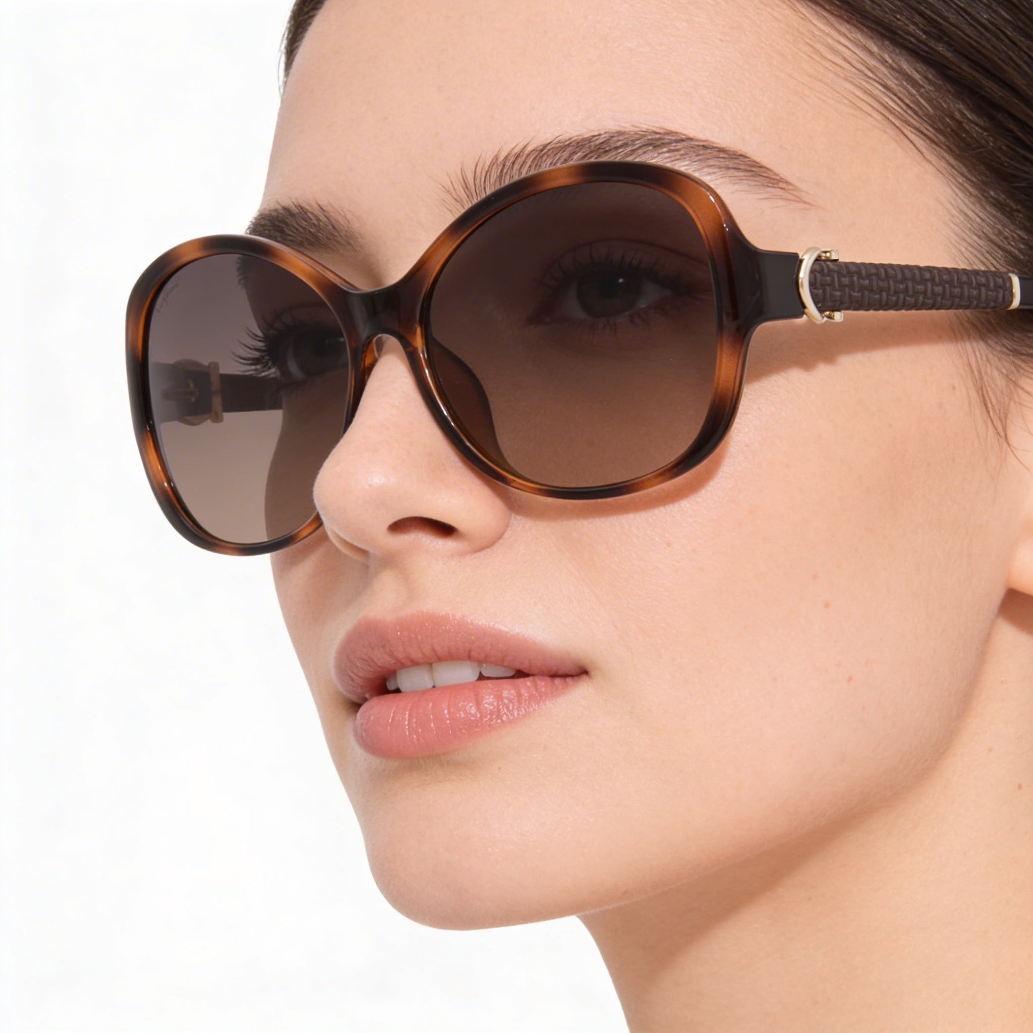 Gafas de sol de plástico carey contemporáneas Ferragamo para mujer, lentes marrones degradadas, protección UV, 59 mm, Photo 3