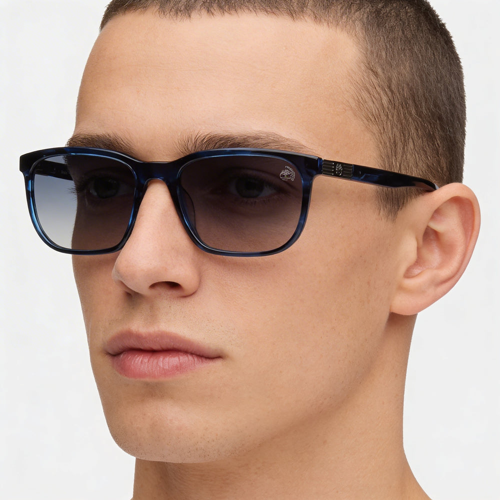 Timberland Modern Men’s Rectangular Shiny Blue Plastic Frame with Smoke Polarised Plastic Lenses 56mm
