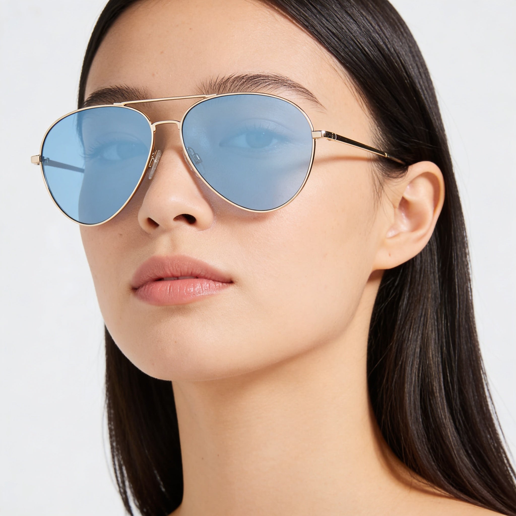 rag & bone Classic Aviator Women's Gold Beige Metal Frame Blue Lens Non-Polarized Sunglasses 54mm, Photo 5